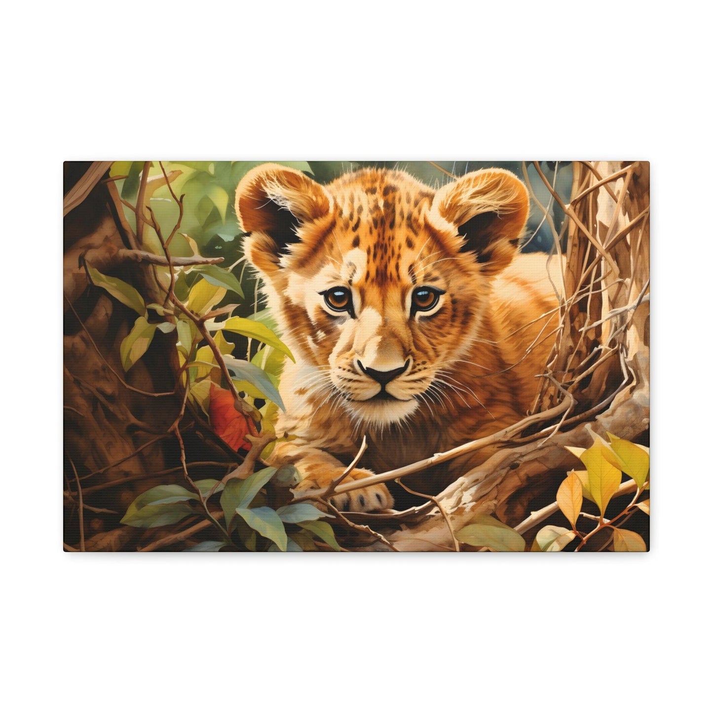 Watercolor Baby Lion In Nature Art Canvas Gallery Wraps Baby Lion Print Large Canvas Art Animal Wall Art minimalist Wall Art Lover Gift