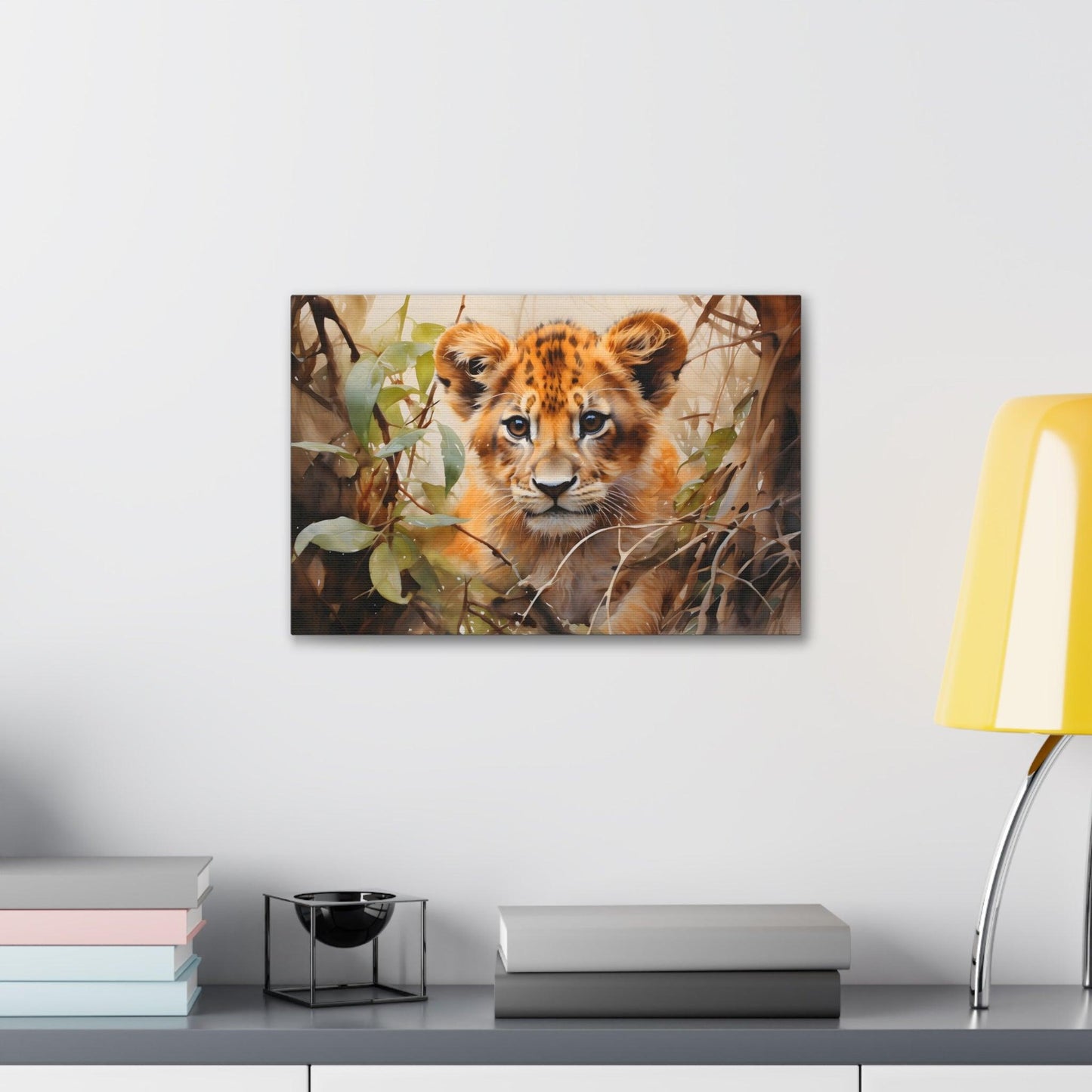 Watercolor Baby Lion In Nature Art Canvas Gallery Wraps Baby Lion Print Large Canvas Art Animal Wall Art minimalist Wall Art Lover Gift - Giftsmojo