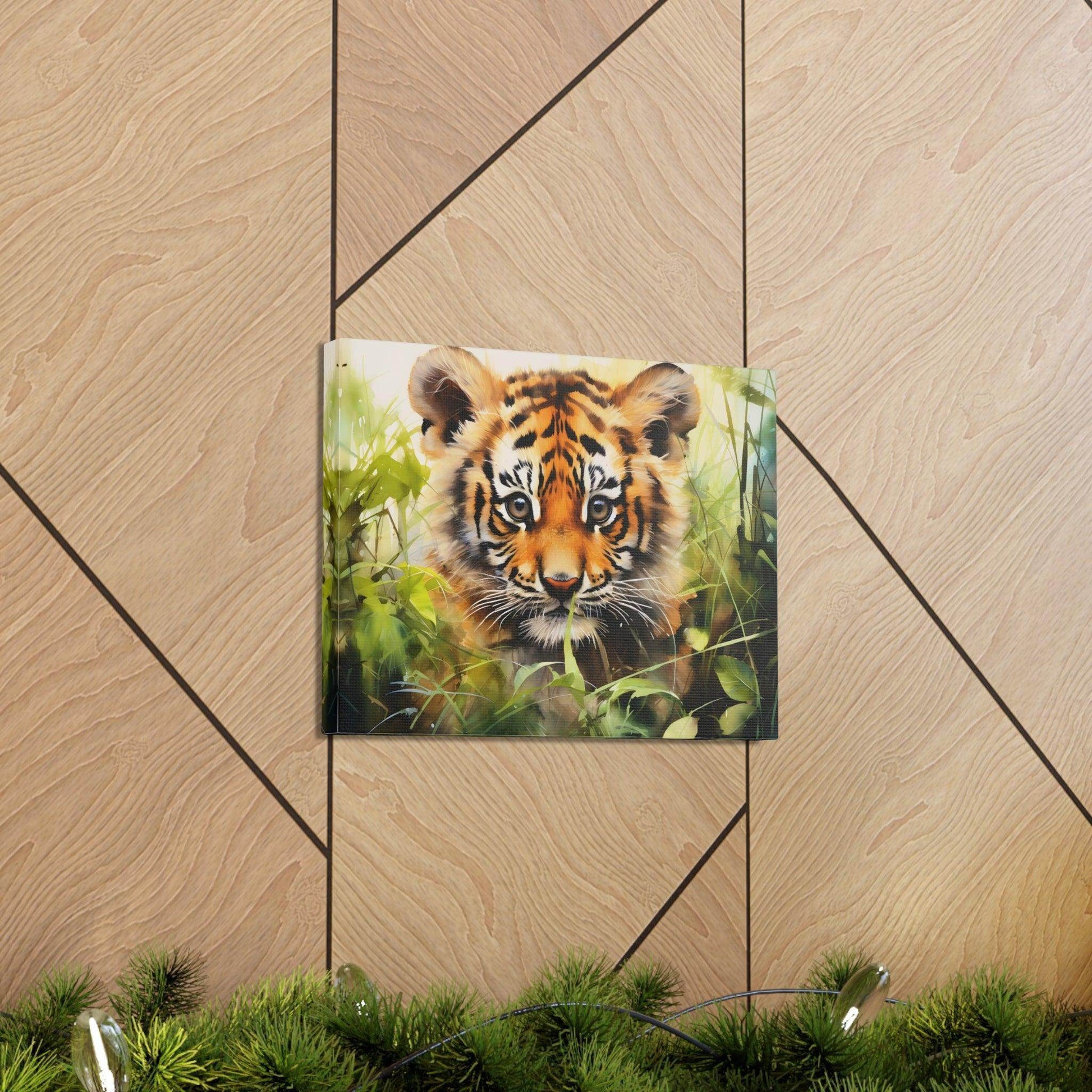Watercolor Baby Tiger In Nature Art Canvas Gallery Wraps Tiger Print Large Canvas Art Animal Wall Art minimalist Wall Art Lover Gift - Giftsmojo