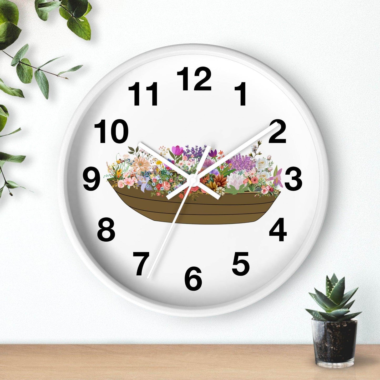 Boat Flower Wall Clock Floral Wall Clock Home Decor Gift House Warming gift - Unique Gift Farmhouse Clocks For Wall Living Room Bedroom - Giftsmojo