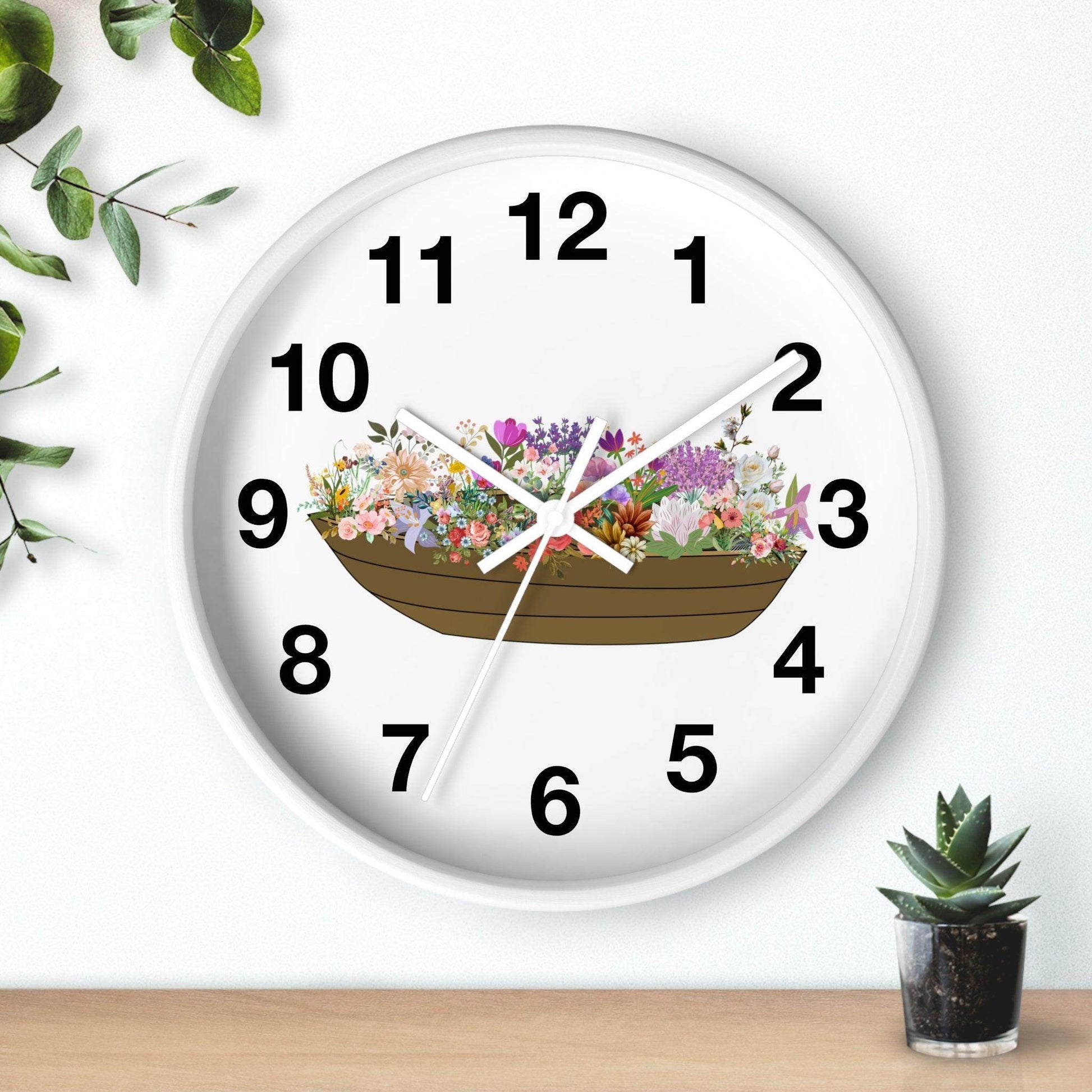 Boat Flower Wall Clock Floral Wall Clock Home Decor Gift House Warming gift - Unique Gift Farmhouse Clocks For Wall Living Room Bedroom - Giftsmojo