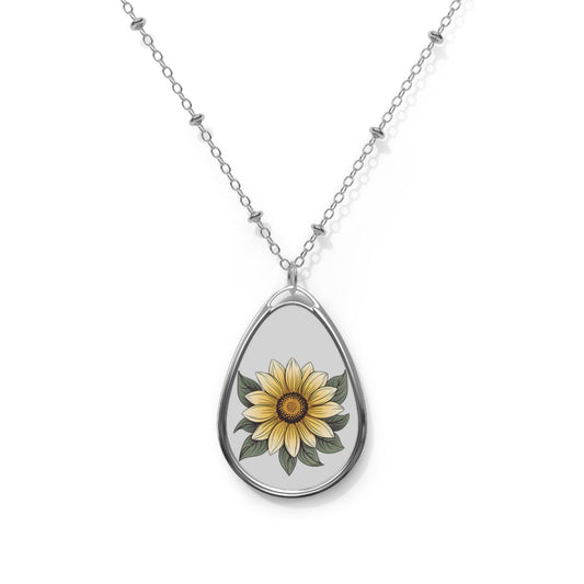 SunFlower Oval Necklace Flower Necklace - Unique Gift For Her Birthday Christmas Flower Necklace Flower Jewelry Nature Jewelry Floral Jewelry - Giftsmojo