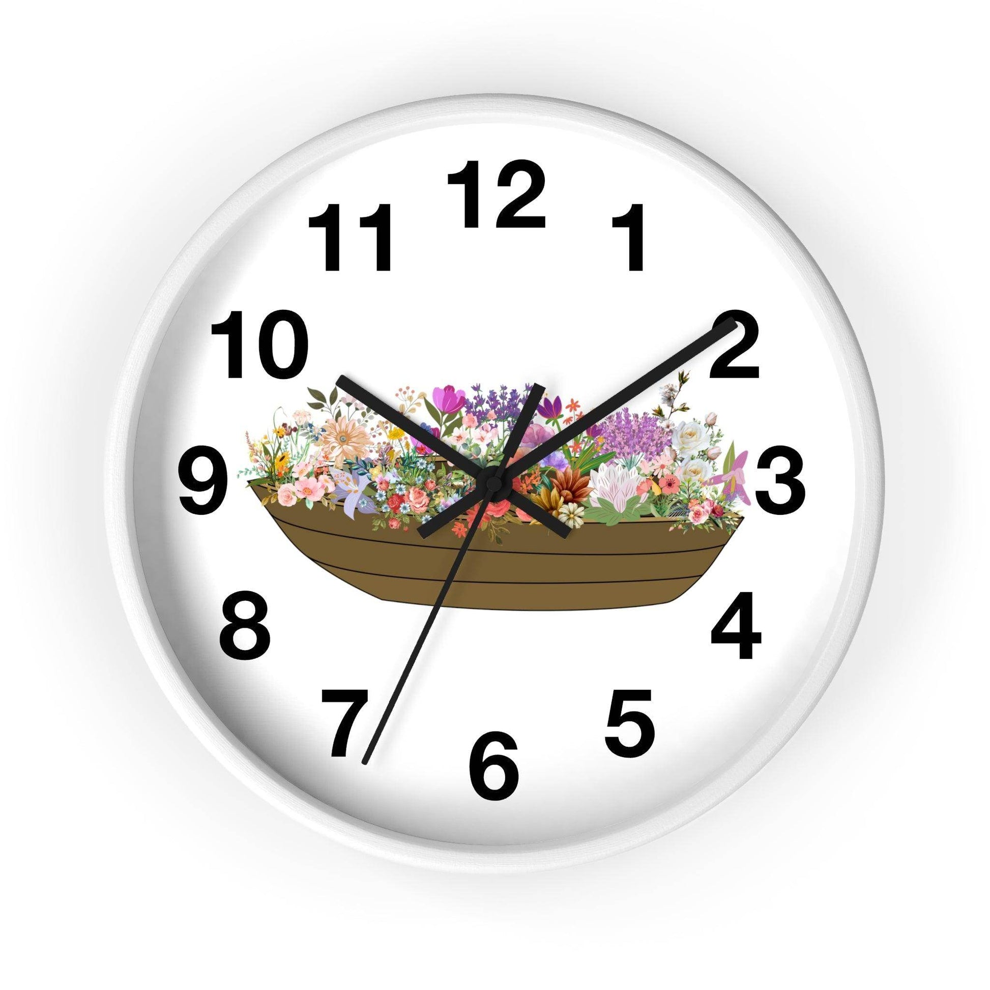 Boat Flower Wall Clock Floral Wall Clock Home Decor Gift House Warming gift - Unique Gift Farmhouse Clocks For Wall Living Room Bedroom - Giftsmojo