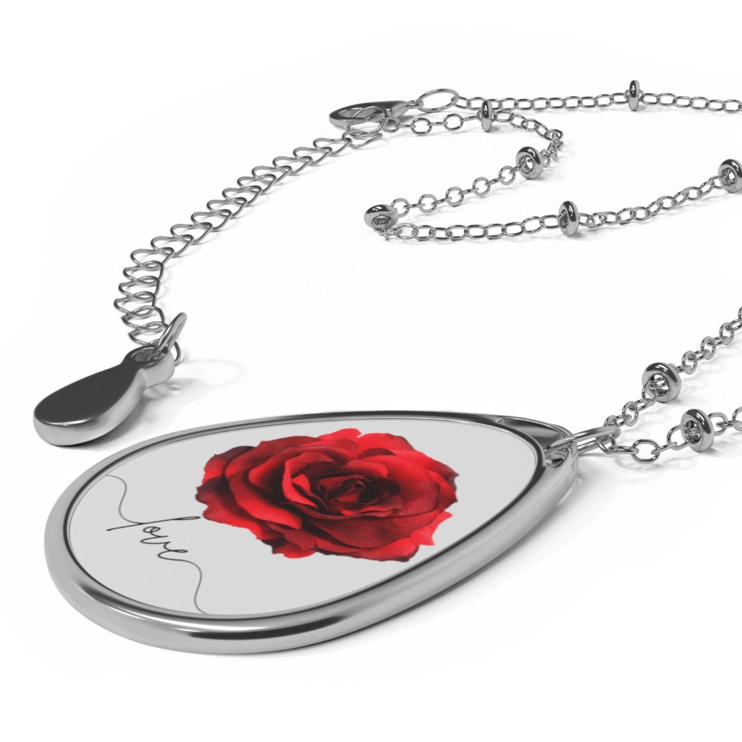 Love Rose Flower Oval Necklace Flower Necklace - Unique Gift For Her Birthday Christmas Flower Necklace Flower Jewelry Nature Jewelry Floral Jewelry - Giftsmojo