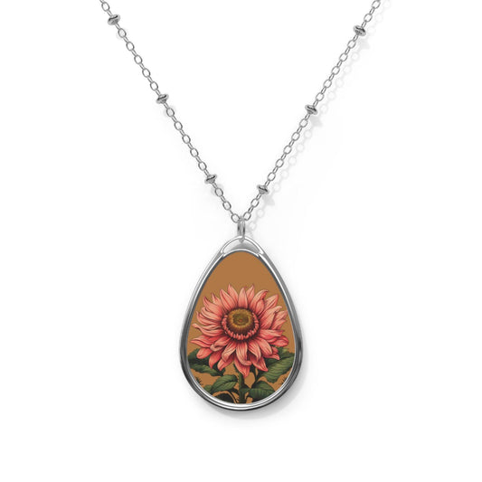 SunFlower Oval Necklace Flower Necklace - Unique Gift For Her Birthday Christmas Flower Necklace Flower Jewelry Nature Jewelry Floral Jewelry - Giftsmojo