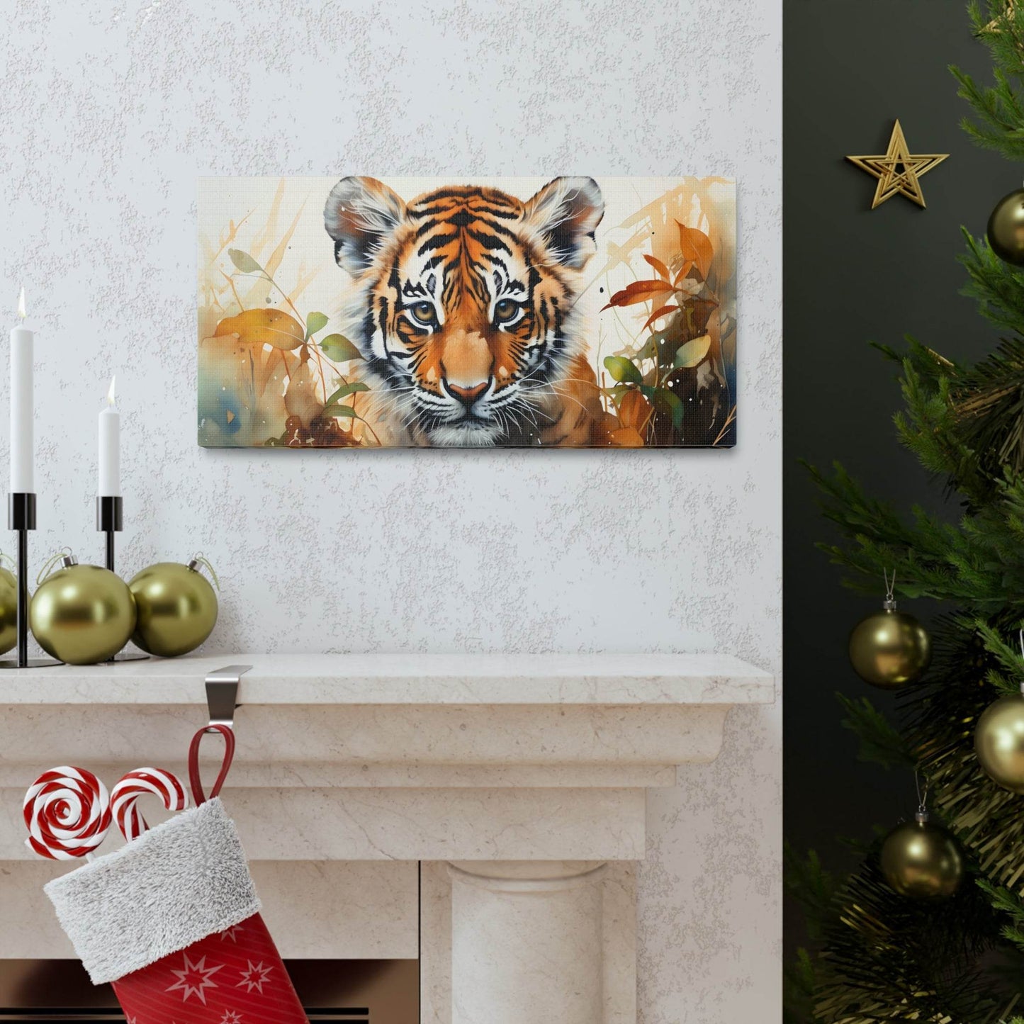 Watercolor Baby Tiger In Nature Art Canvas Gallery Wraps Tiger Print Large Canvas Art Animal Wall Art minimalist Wall Art Lover Gift - Giftsmojo