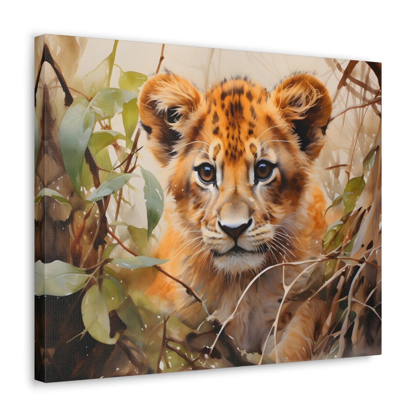 Watercolor Baby Lion In Nature Art Canvas Gallery Wraps Baby Lion Print Large Canvas Art Animal Wall Art minimalist Wall Art Lover Gift - Giftsmojo