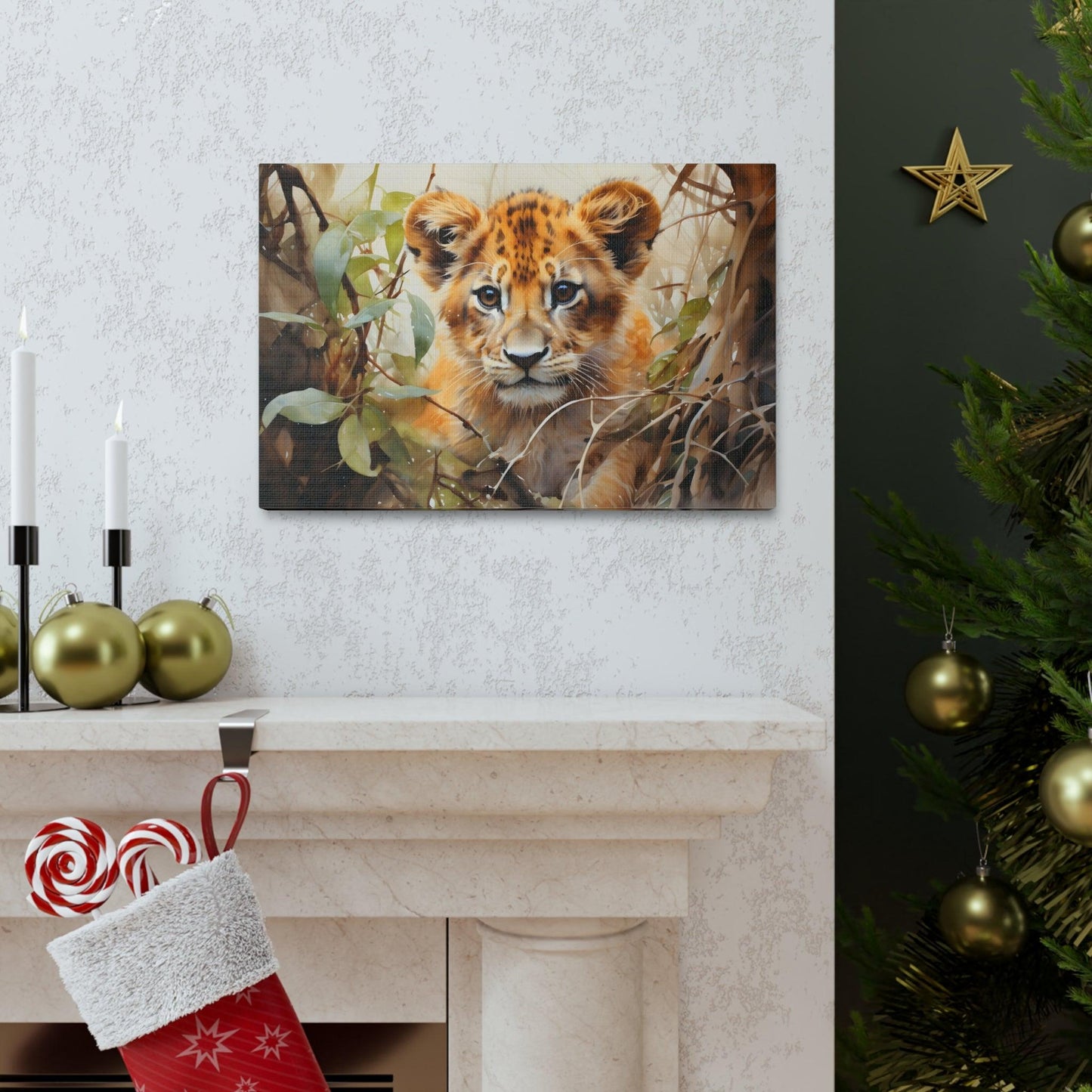 Watercolor Baby Lion In Nature Art Canvas Gallery Wraps Baby Lion Print Large Canvas Art Animal Wall Art minimalist Wall Art Lover Gift - Giftsmojo