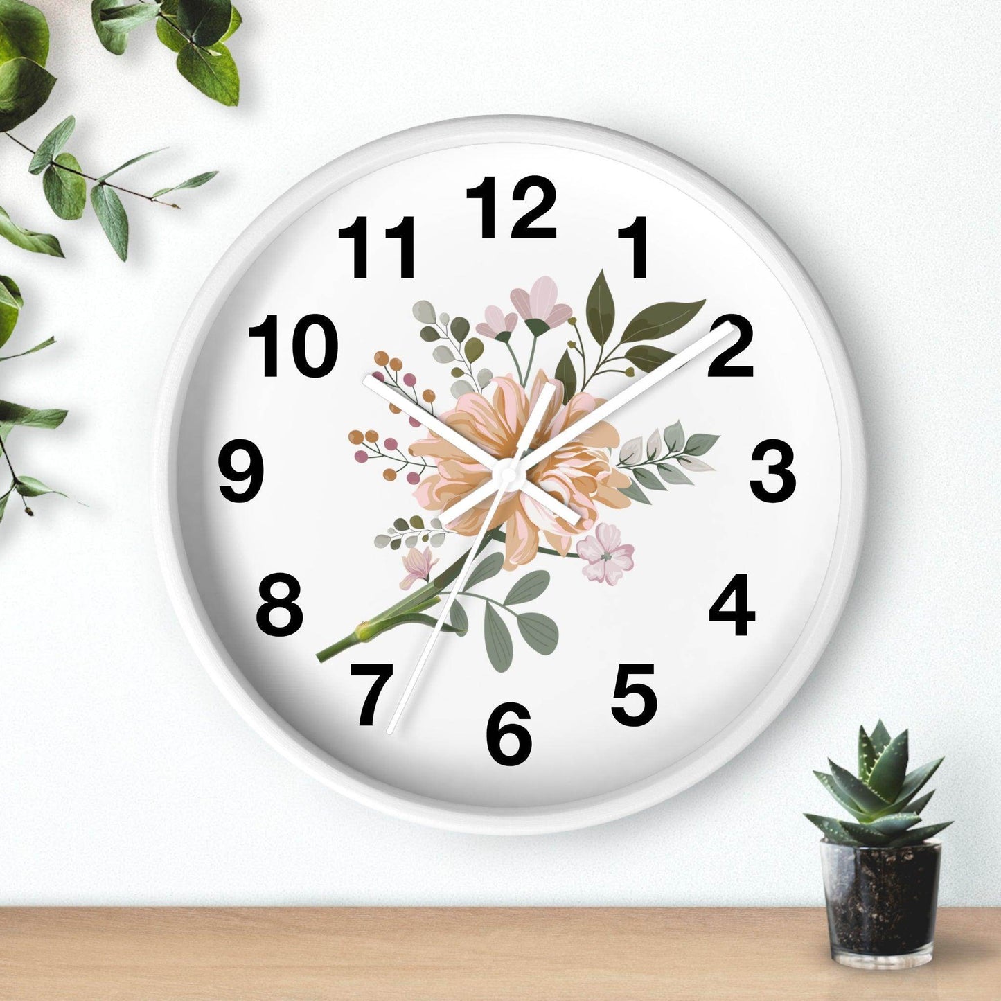 Flower Wall Clock Floral Wall Clock Home Decor Gift House Warming Gift - Mom Gift Unique Gift Farmhouse Clocks For Wall Living Room Bedroom - Giftsmojo