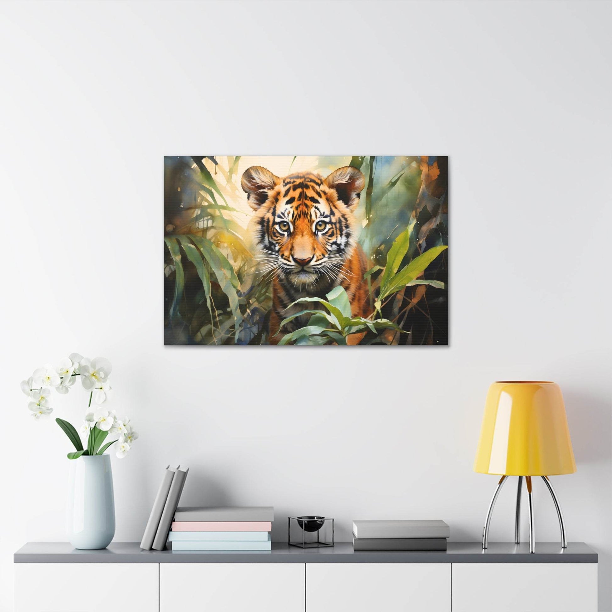 Watercolor Baby Tiger In Nature Art Canvas Gallery Wraps Tiger Print Large Canvas Art Animal Wall Art minimalist Wall Art Lover Gift - Giftsmojo
