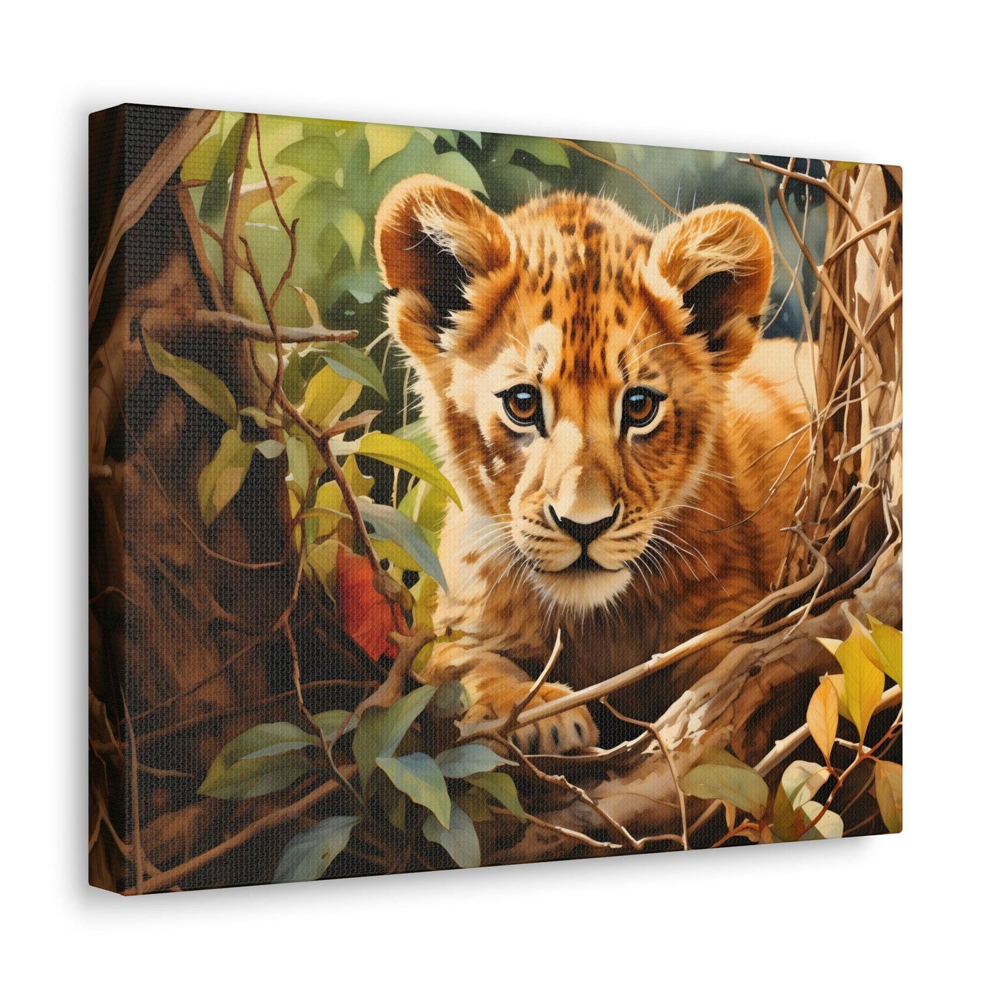 Watercolor Baby Lion In Nature Art Canvas Gallery Wraps Baby Lion Print Large Canvas Art Animal Wall Art minimalist Wall Art Lover Gift