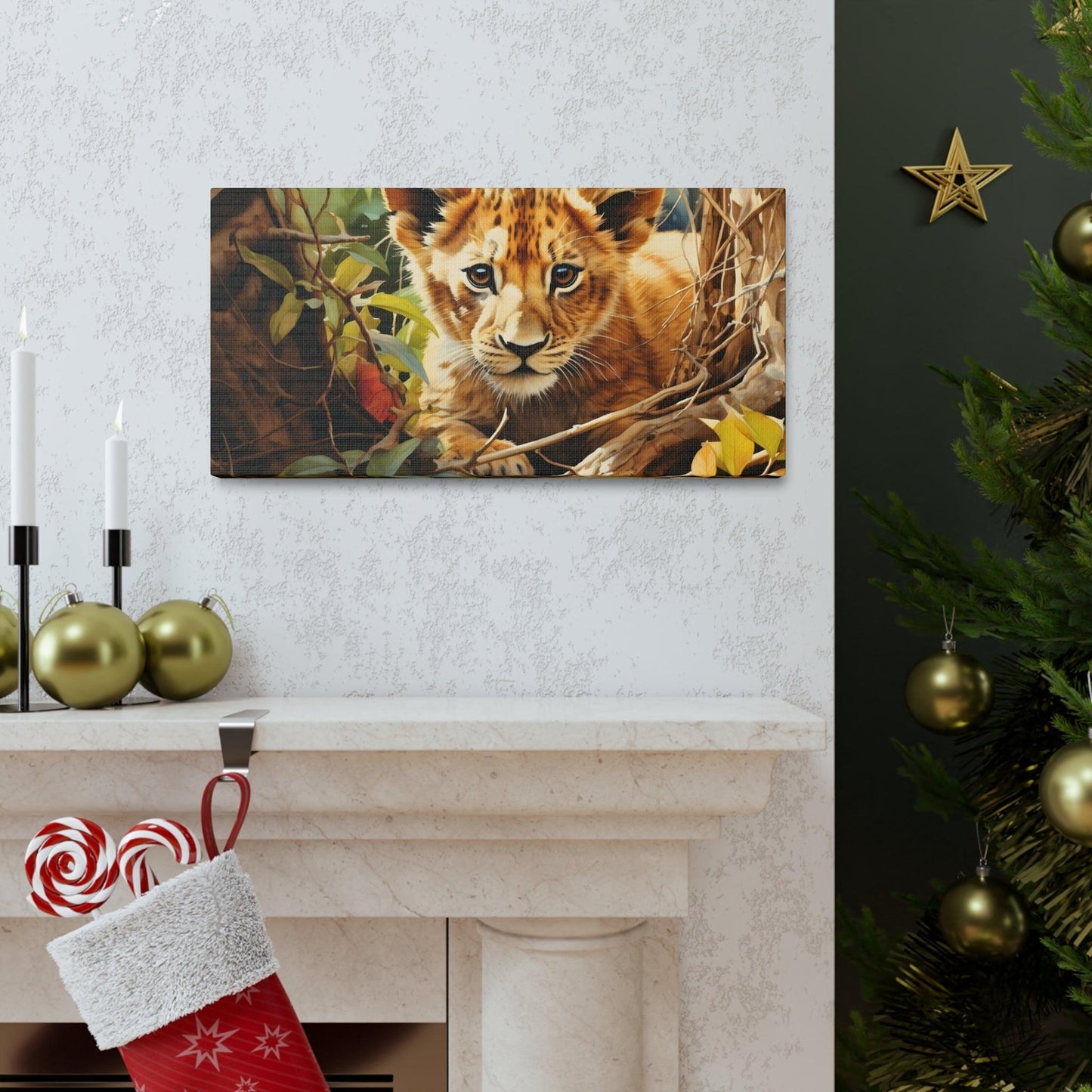 Watercolor Baby Lion In Nature Art Canvas Gallery Wraps Baby Lion Print Large Canvas Art Animal Wall Art minimalist Wall Art Lover Gift