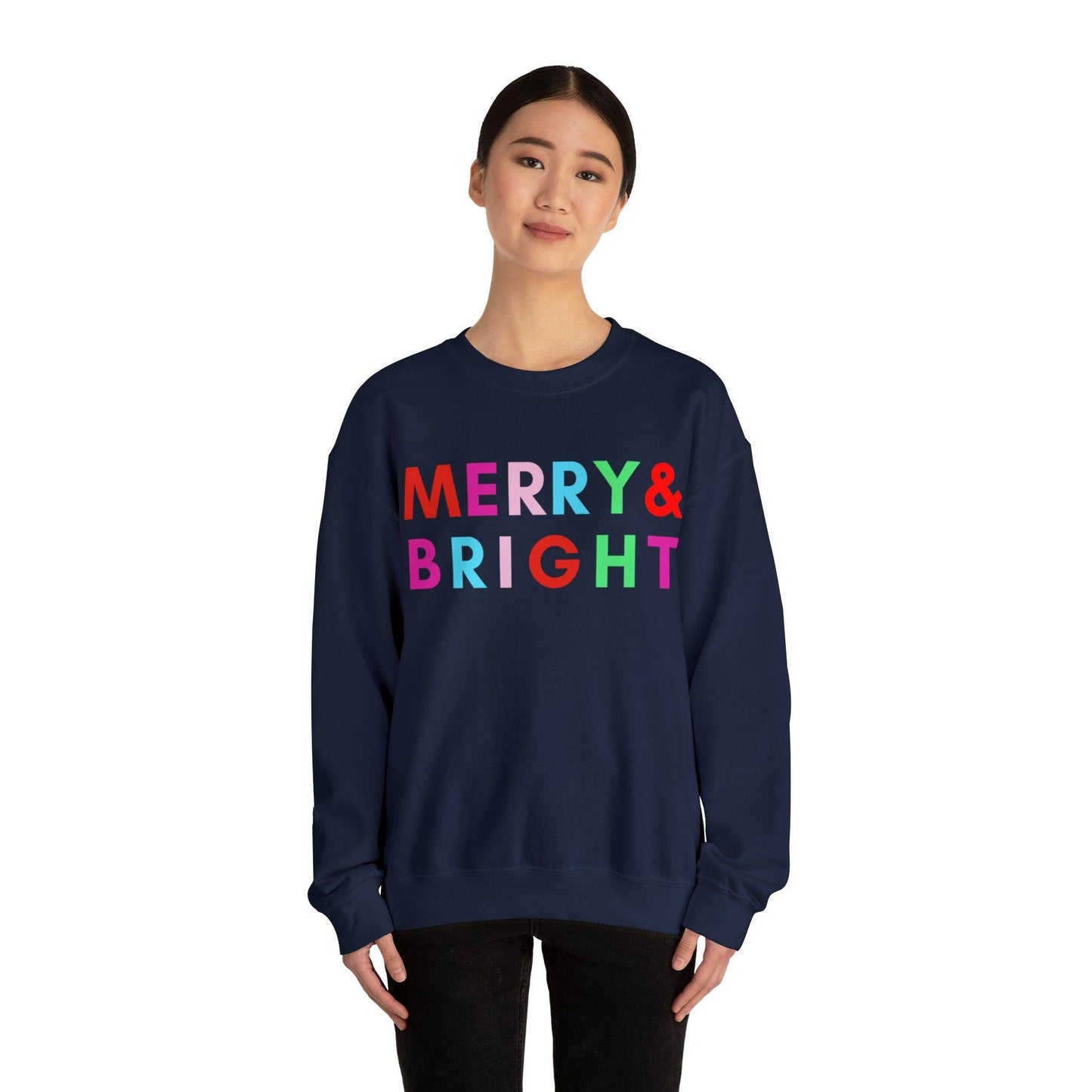 Merry and Bright Christmas Sweatshirt Christmas Shirts, Merry Christmas Crewneck Cute Winter Sweater Christmas Gift - Giftsmojo