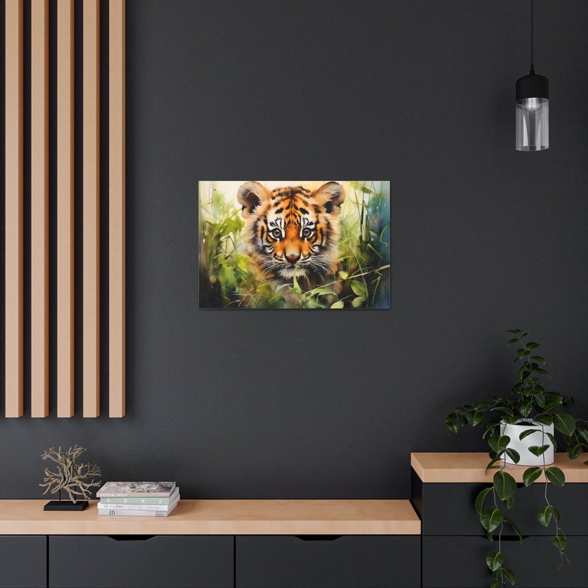Watercolor Baby Tiger In Nature Art Canvas Gallery Wraps Tiger Print Large Canvas Art Animal Wall Art minimalist Wall Art Lover Gift - Giftsmojo