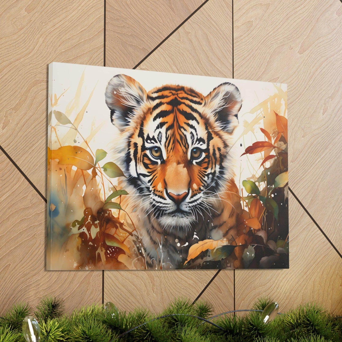 Watercolor Baby Tiger In Nature Art Canvas Gallery Wraps Tiger Print Large Canvas Art Animal Wall Art minimalist Wall Art Lover Gift - Giftsmojo