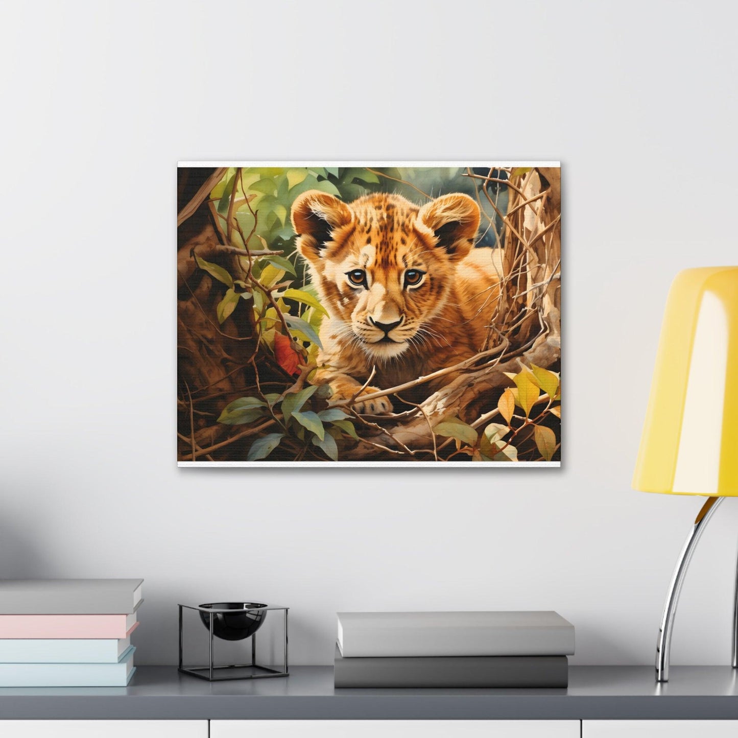 Watercolor Baby Lion In Nature Art Canvas Gallery Wraps Baby Lion Print Large Canvas Art Animal Wall Art minimalist Wall Art Lover Gift