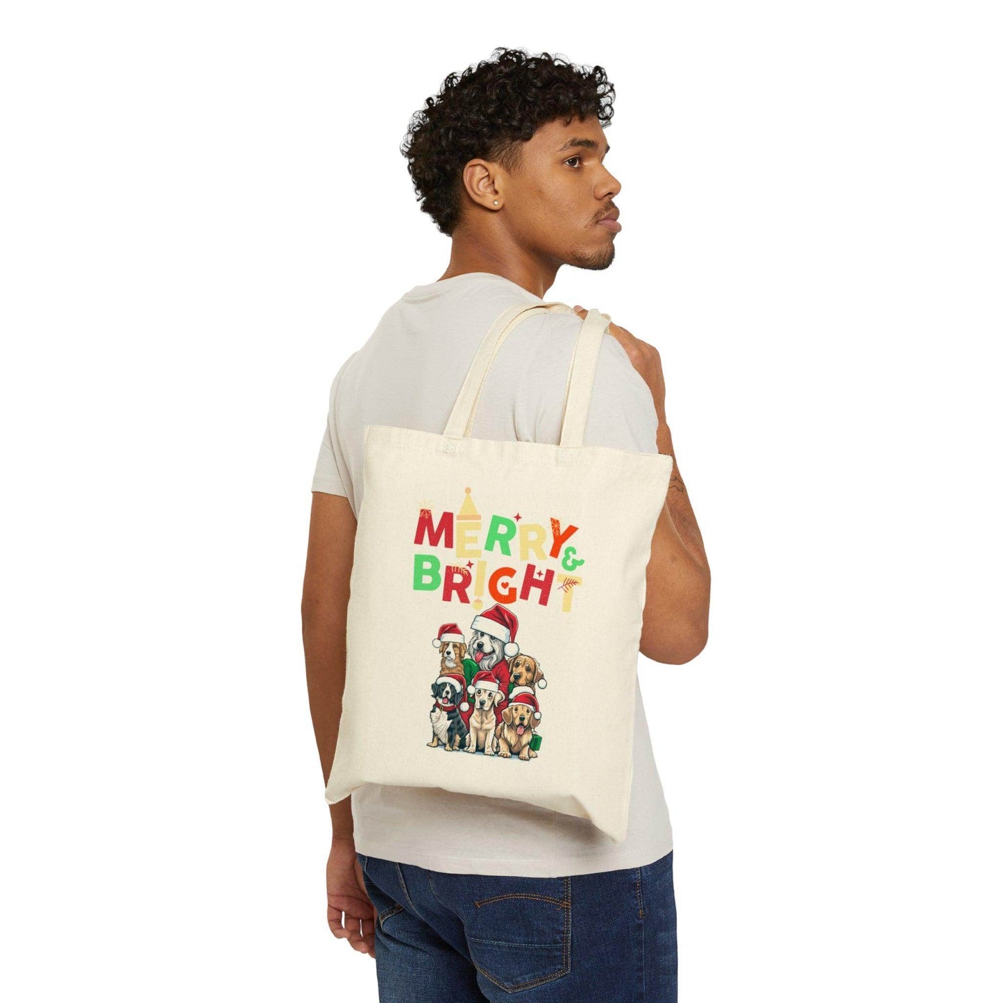 Christmas Tote Bag Christmas Cotton Canvas Tote Bag Shopping Bag Market Bag Merry and Bright Bag - Giftsmojo