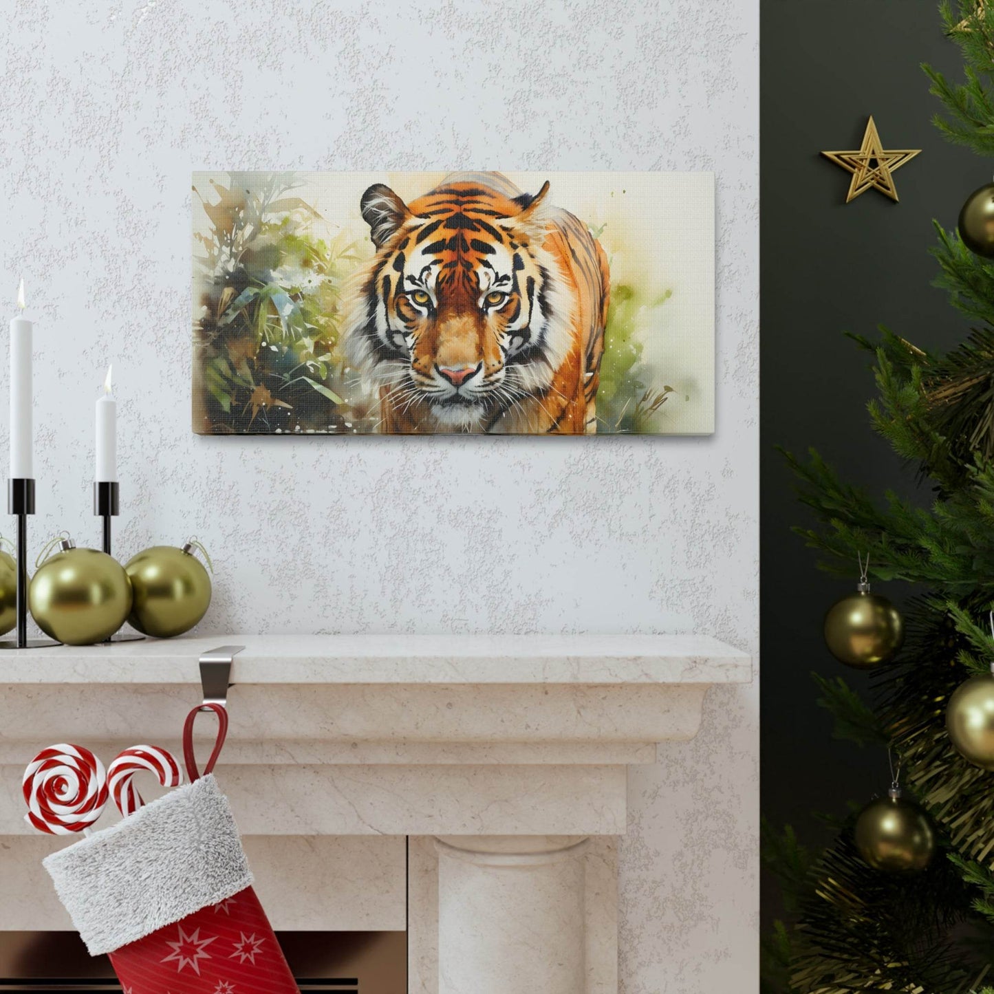 Watercolor Tiger In Nature Art Canvas Gallery Wraps Tiger Print Large Canvas Art Animal Wall Art minimalist Wall Art Lover Gift - Giftsmojo