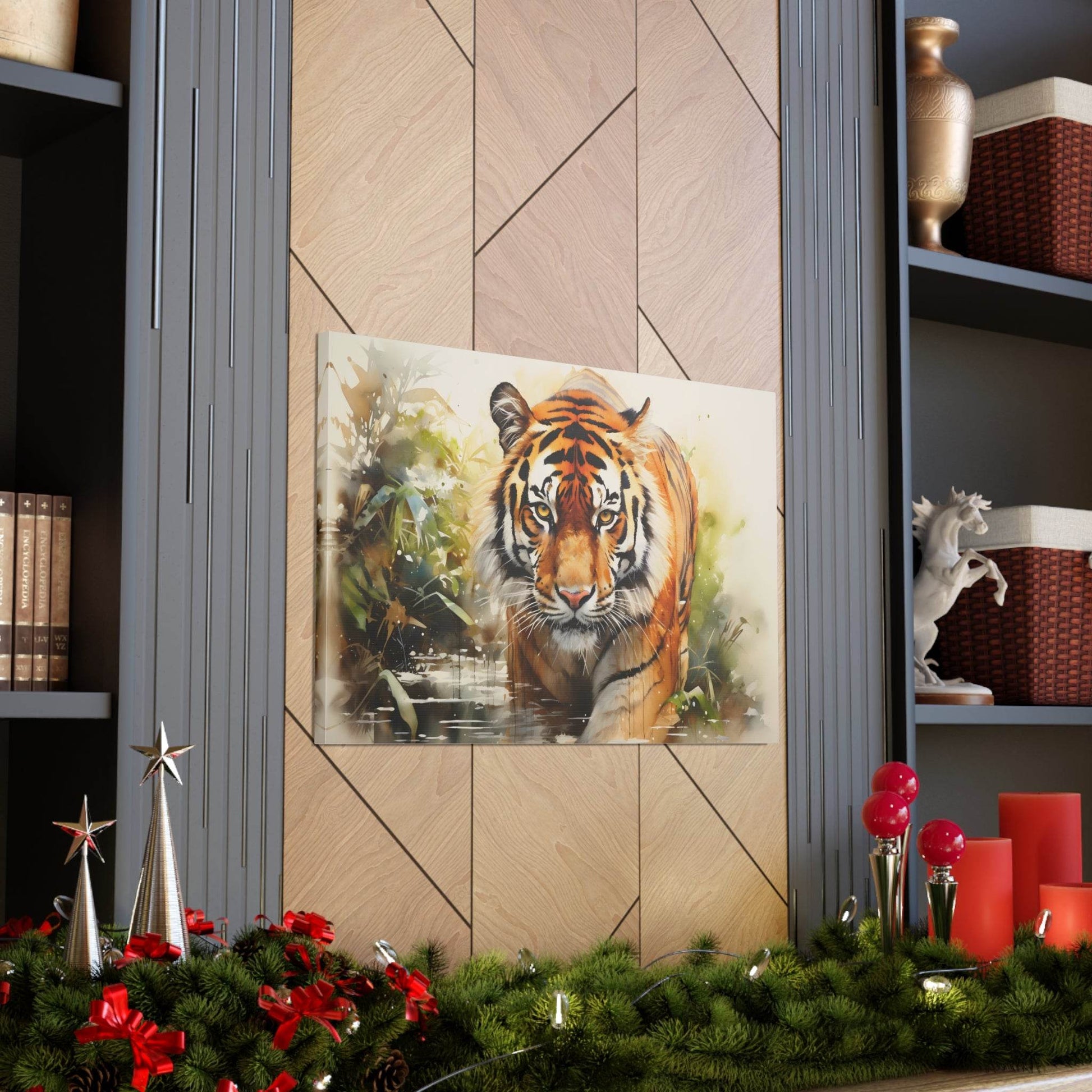 Watercolor Tiger In Nature Art Canvas Gallery Wraps Tiger Print Large Canvas Art Animal Wall Art minimalist Wall Art Lover Gift - Giftsmojo