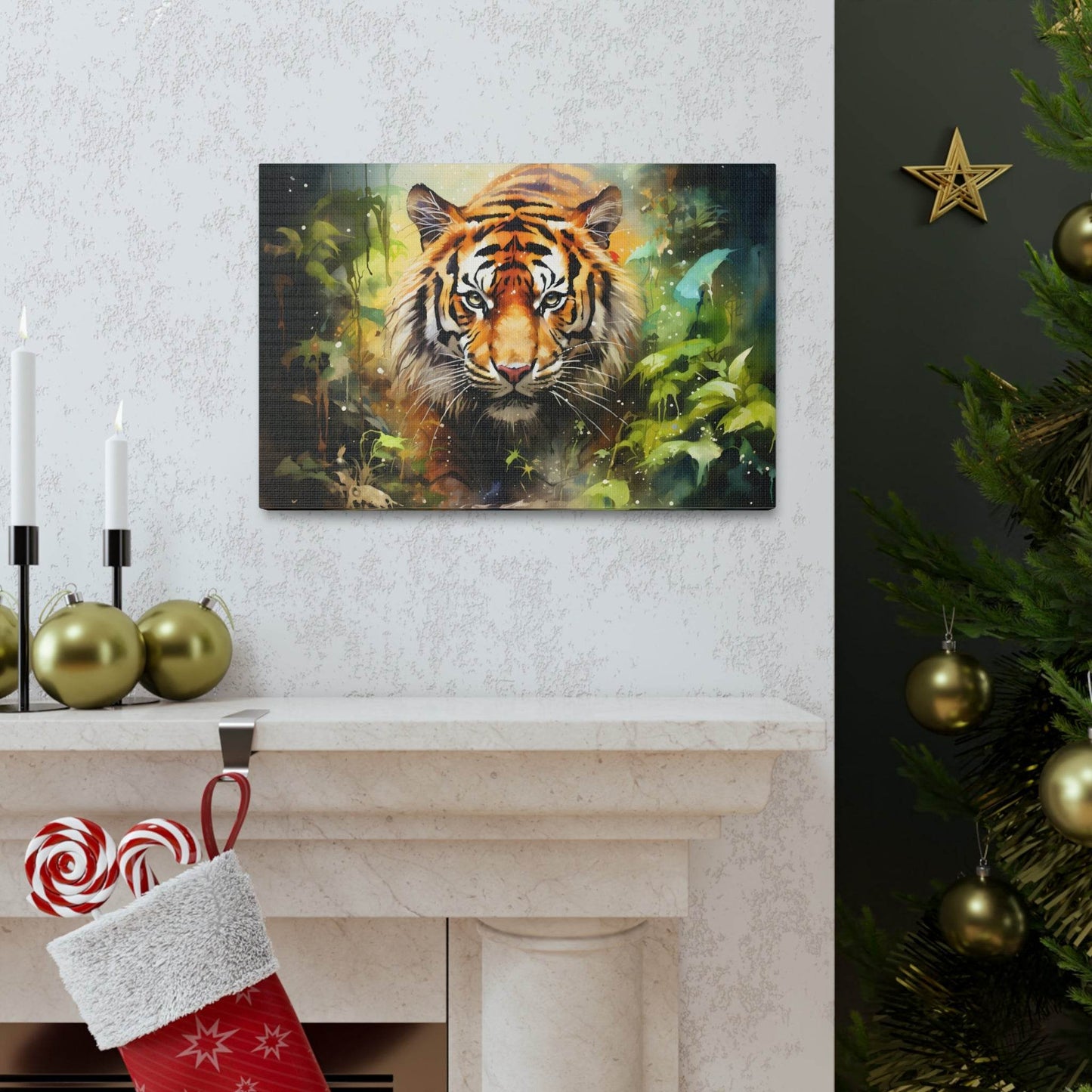 Watercolor Tiger In Nature Art Canvas Gallery Wraps Tiger Print Large Canvas Art Animal Wall Art minimalist Wall Art Lover Gift - Giftsmojo