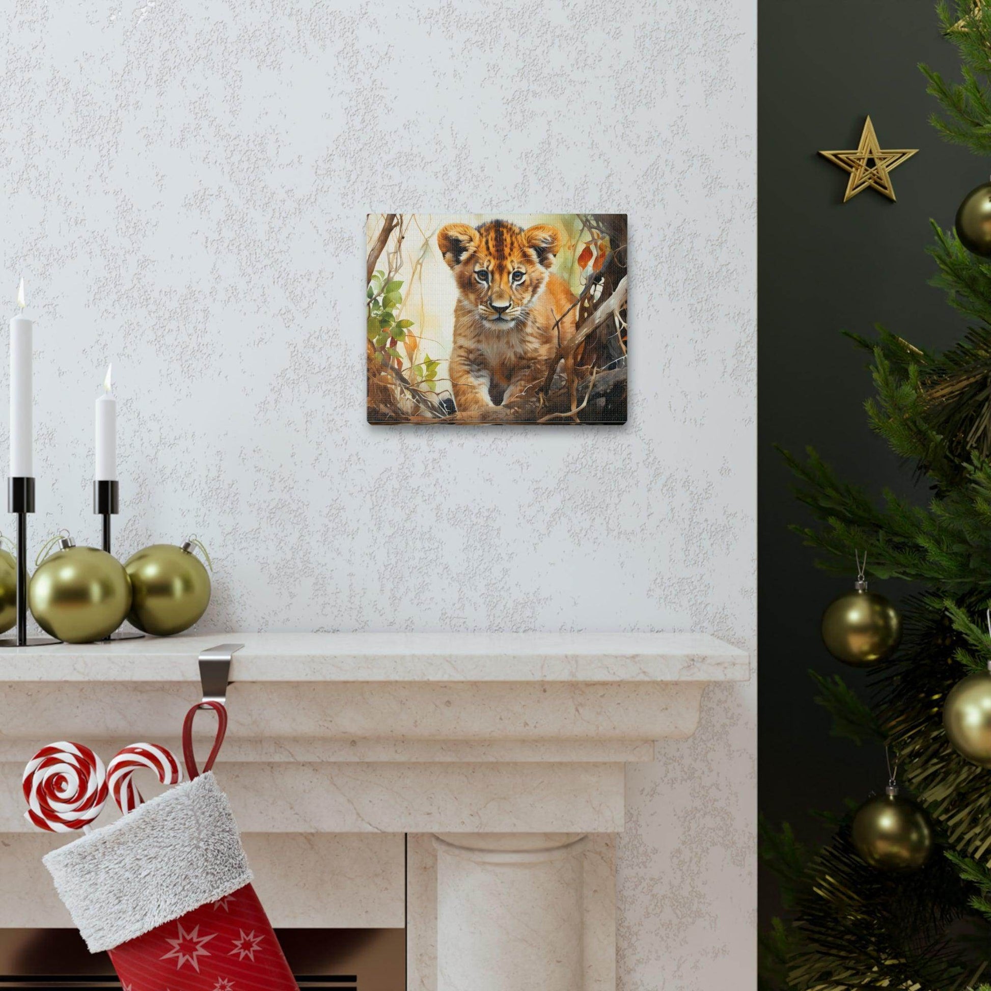 Watercolor Baby Lion In Nature Art Canvas Gallery Wraps Baby Lion Print Large Canvas Art Animal Wall Art minimalist Wall Art Lover Gift - Giftsmojo