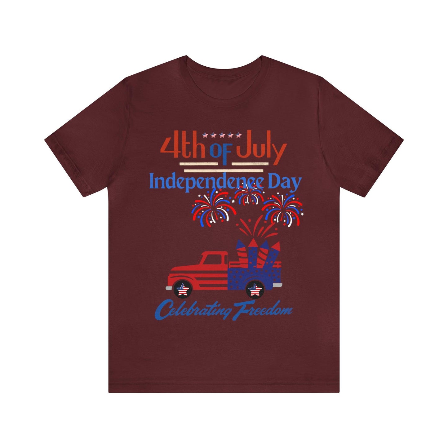 Celebrate Independence with our Patriotic Freedom Shirt! Men and Women's 4th of July Shirt featuring USA Flag, Fireworks, and Joyful Spirit!"