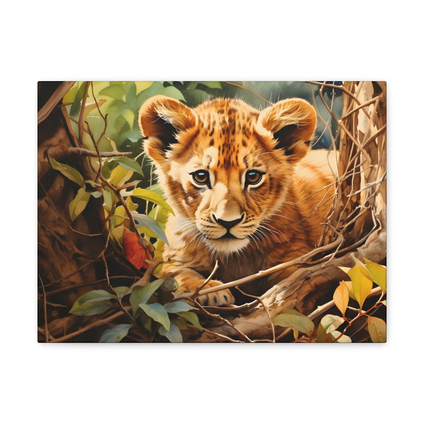 Watercolor Baby Lion In Nature Art Canvas Gallery Wraps Baby Lion Print Large Canvas Art Animal Wall Art minimalist Wall Art Lover Gift
