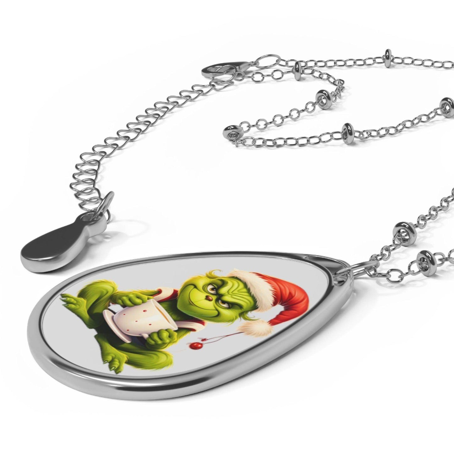 Christmas Grinch Oval Necklace Grinch Necklace - Unique Gift For Her Anti Christmas Necklace Grinch Jewelry Against Christmas Jewelry - Giftsmojo
