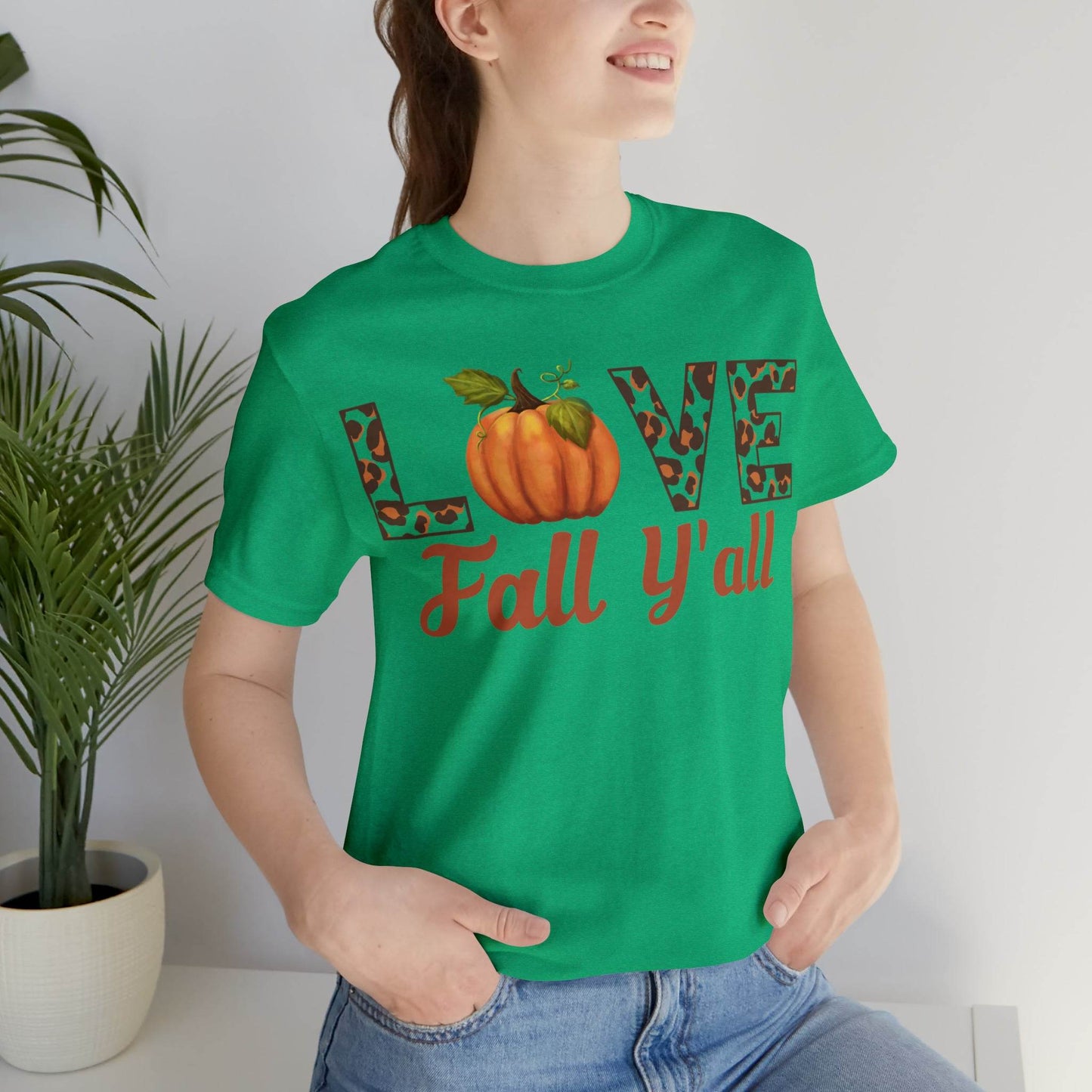 Leopard Print Love Fall Y'all Shirt, Pumpkin Shirt, Fall Shirt for Fall Lover, Fall gift - Giftsmojo