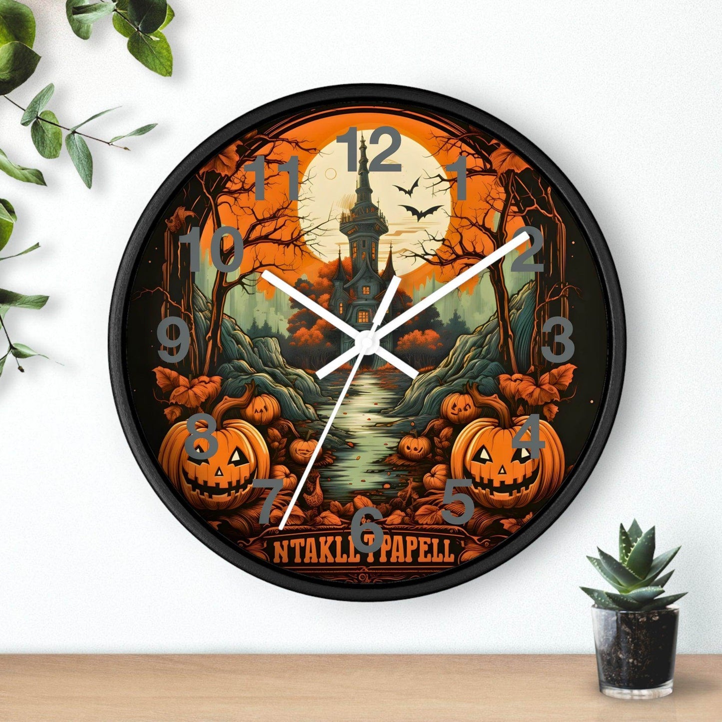 Happy HALLOTHANKSMAS Clock Halloween Ghost Wall Clock Halloween Wall Clocks Halloween Clock Fall Clock Halloween Decor - Giftsmojo