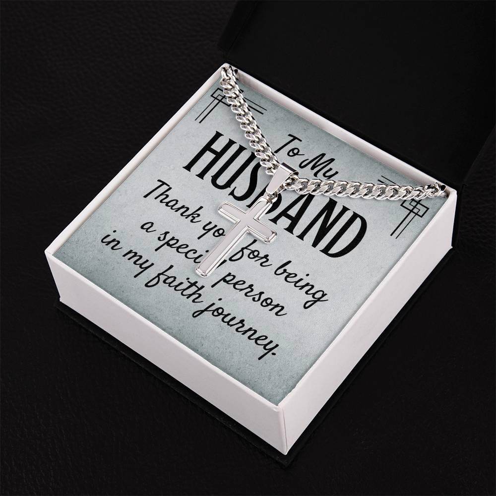 Personalized Artisan Cross Necklace with Cuban Chain For My Husband - Giftsmojo