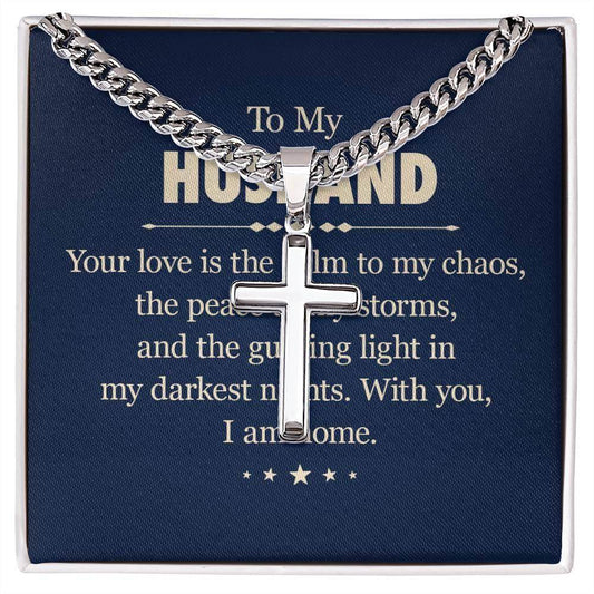 Personalized Artisan Cross Necklace with Cuban Chain For My Dear Husband - Giftsmojo