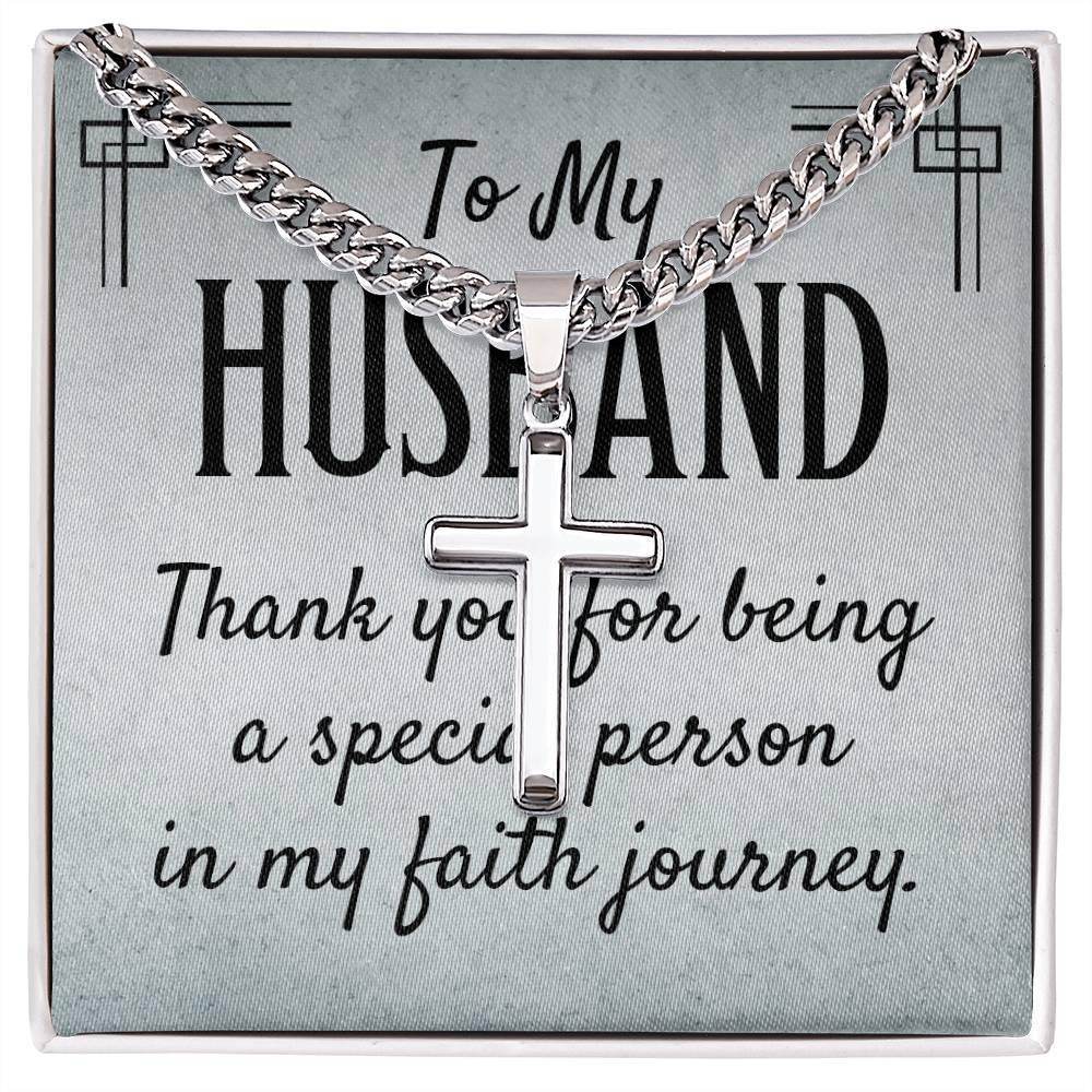 Personalized Artisan Cross Necklace with Cuban Chain For My Husband - Giftsmojo