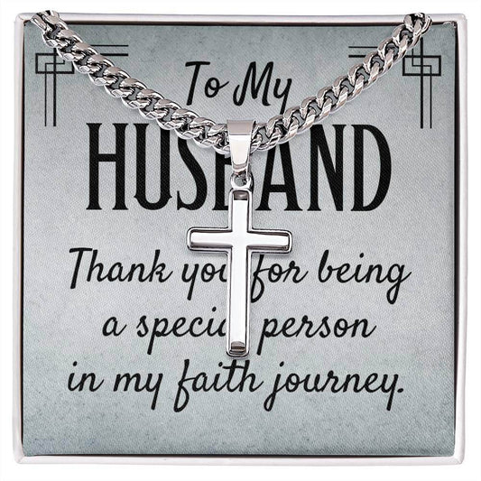 Personalized Artisan Cross Necklace with Cuban Chain For My Husband - Giftsmojo