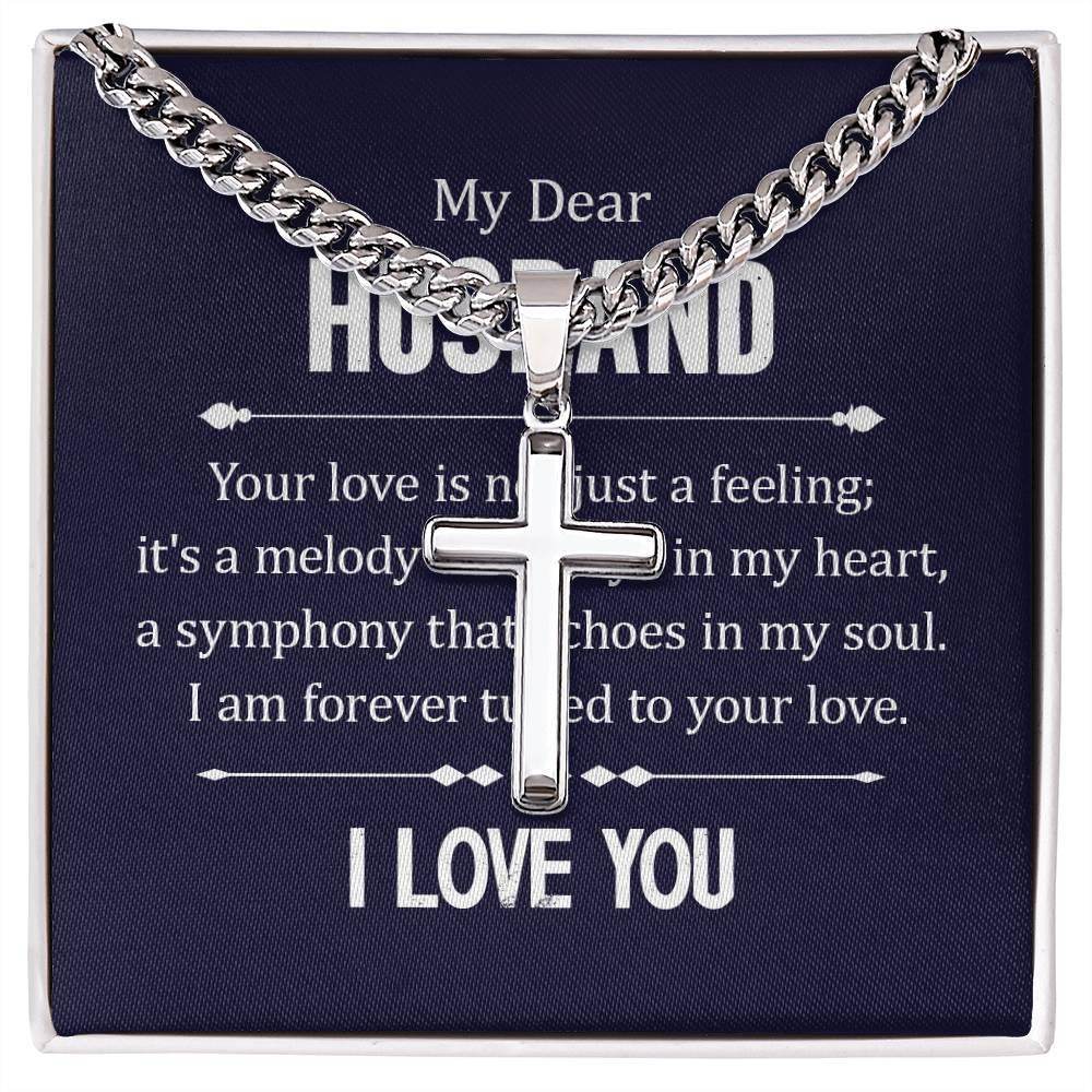 Personalized Artisan Cross Necklace with Cuban Chain for Husband - Giftsmojo