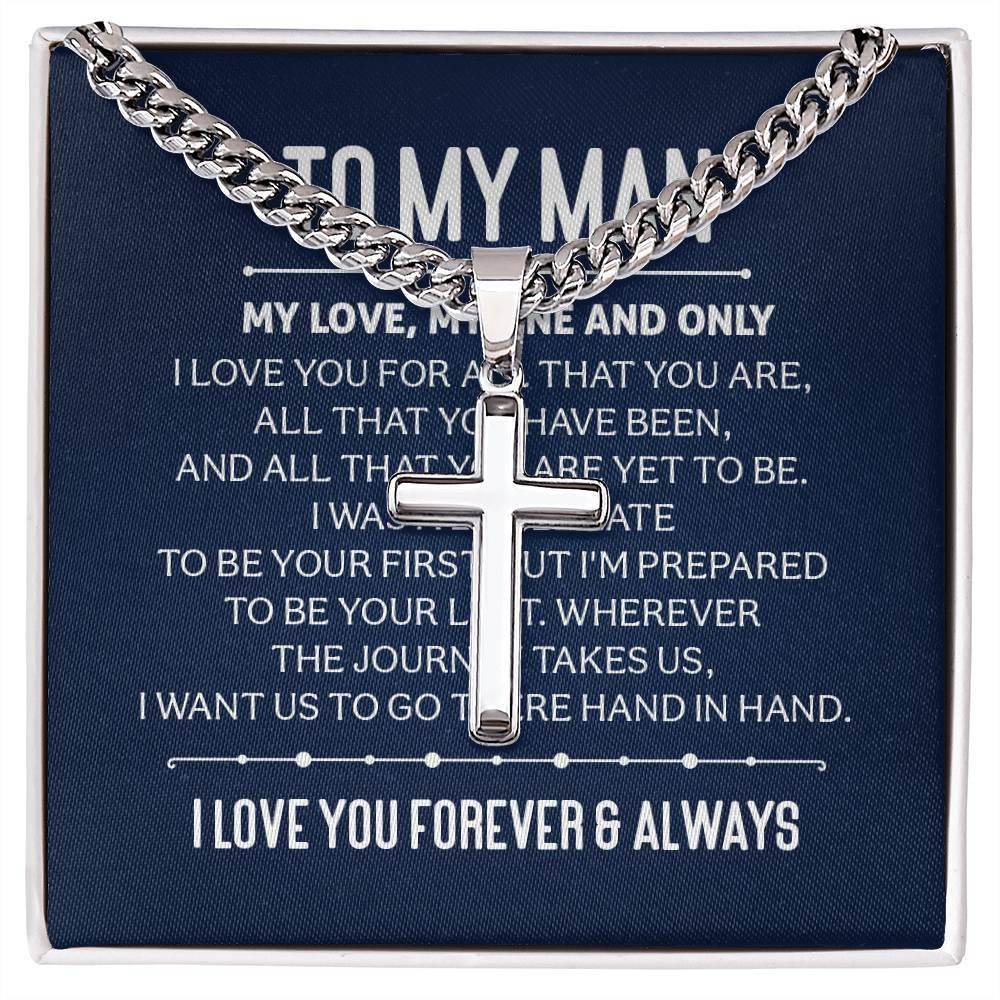 Personalized Cross Necklace with Cuban Chain For My Man (Husband) - Giftsmojo