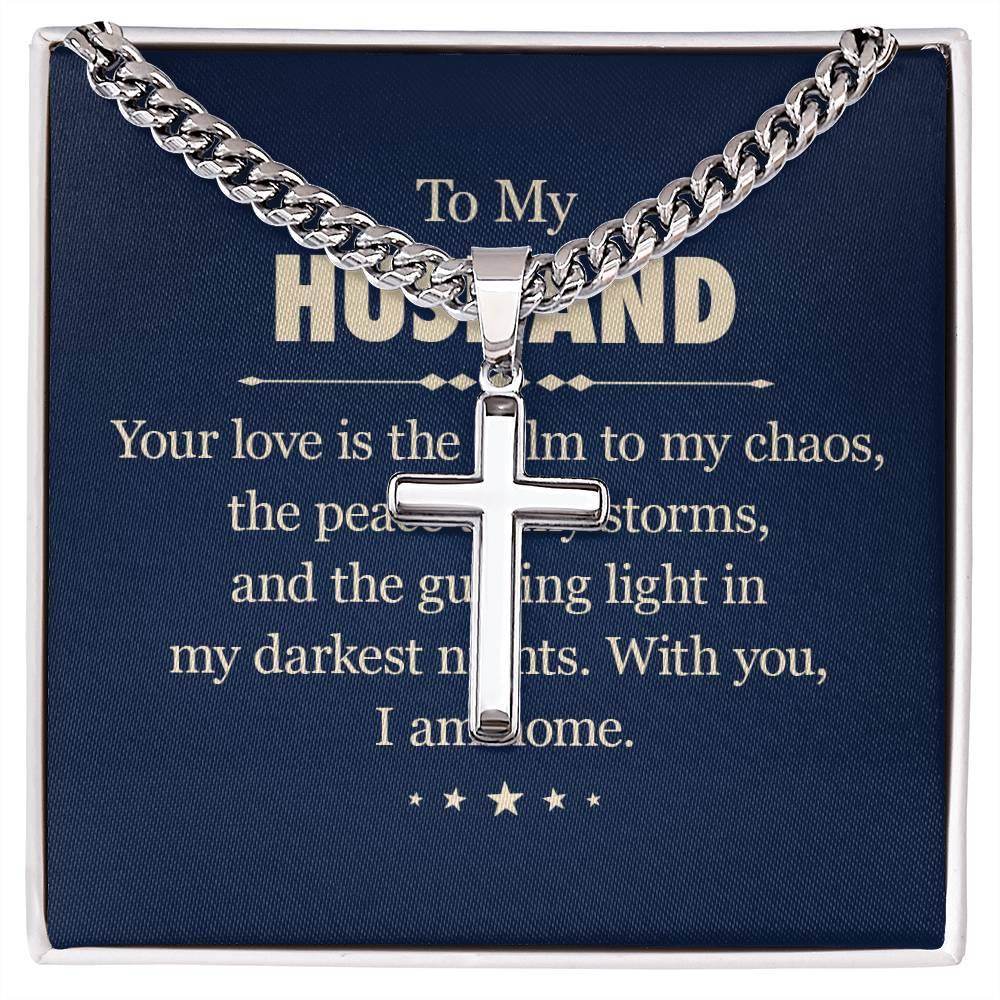 Personalized Artisan Cross Necklace with Cuban Chain For My Dear Husband - Giftsmojo