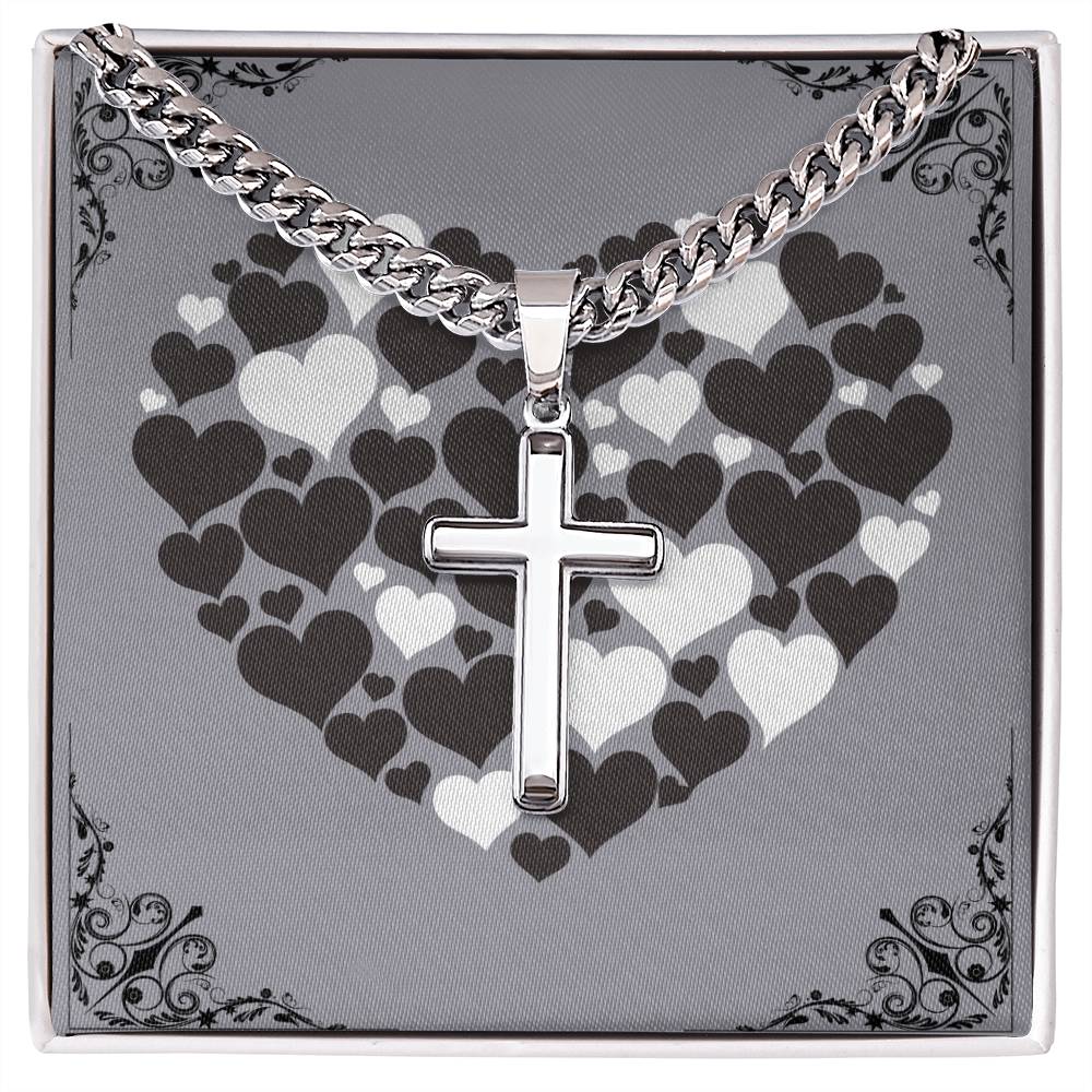 Cuban Link Chain with Engraved Artisan Cross For Men and Women
