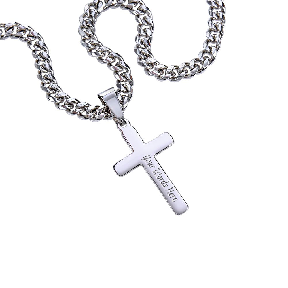 Cuban Link Chain with Engraved Artisan Cross For Men and Women