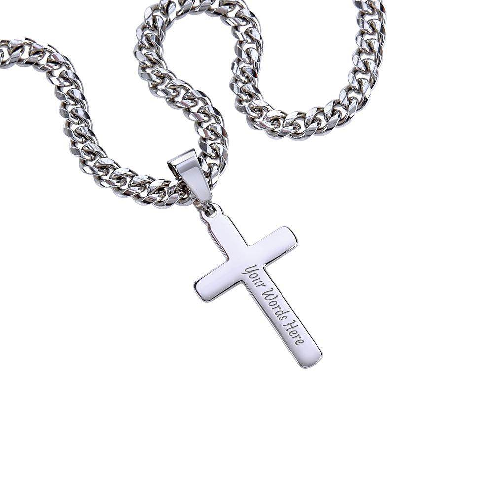 Personalized Artisan Cross Necklace with Cuban Chain for Husband - Giftsmojo