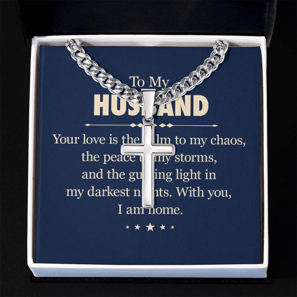 Personalized Artisan Cross Necklace with Cuban Chain For My Dear Husband - Giftsmojo