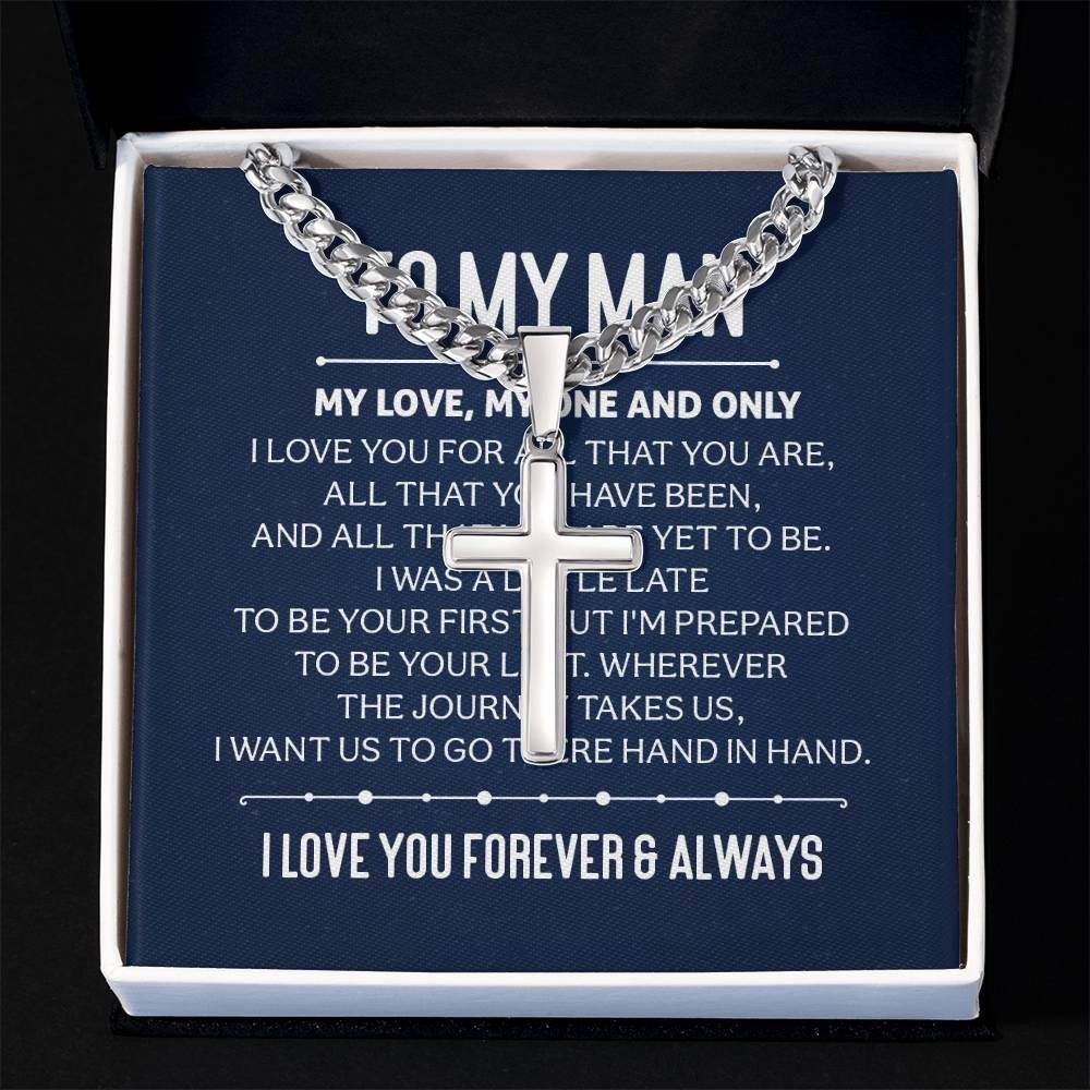 Personalized Cross Necklace with Cuban Chain For My Man (Husband) - Giftsmojo