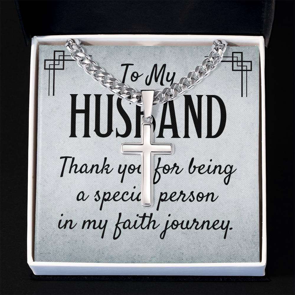 Personalized Artisan Cross Necklace with Cuban Chain For My Husband - Giftsmojo