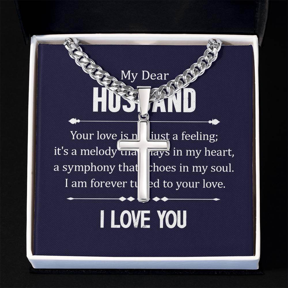 Personalized Artisan Cross Necklace with Cuban Chain for Husband - Giftsmojo