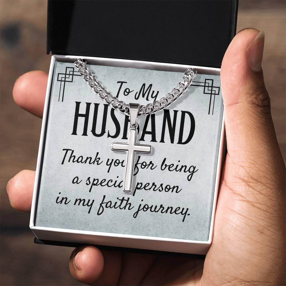 Personalized Artisan Cross Necklace with Cuban Chain For My Husband - Giftsmojo