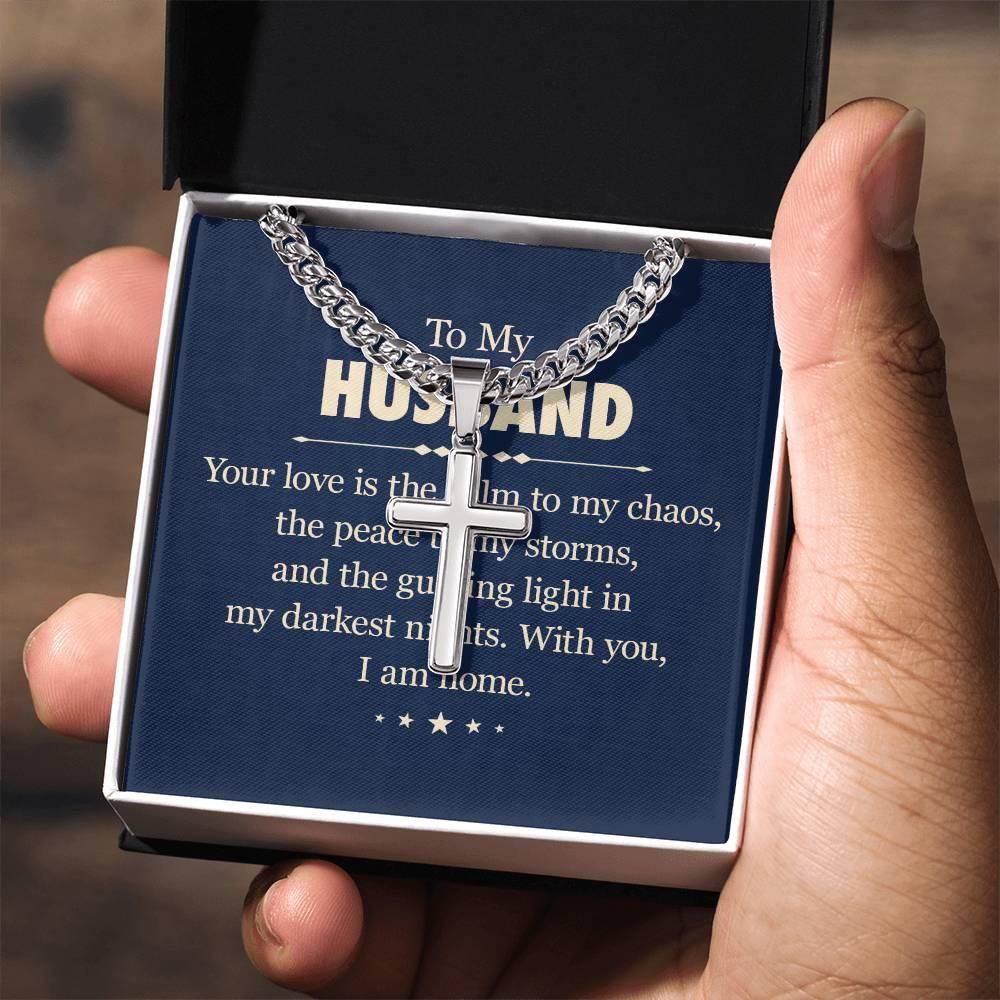 Personalized Artisan Cross Necklace with Cuban Chain For My Dear Husband - Giftsmojo
