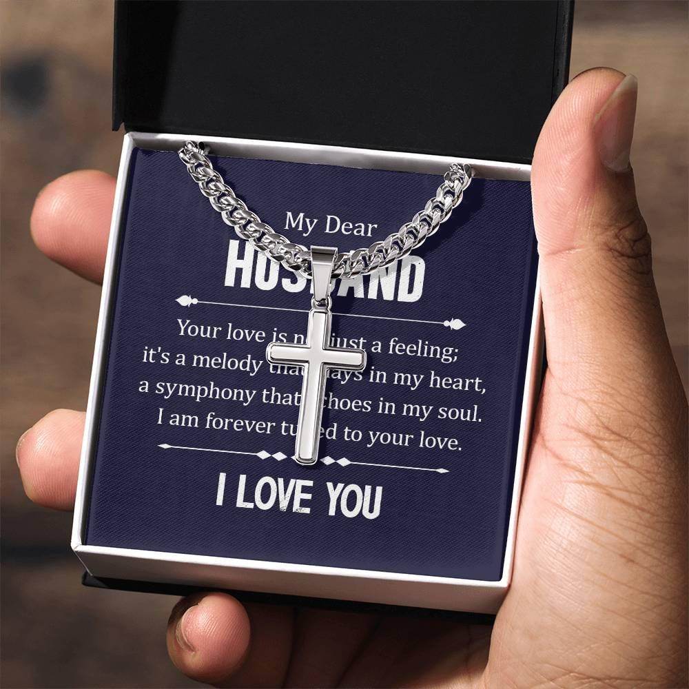 Personalized Artisan Cross Necklace with Cuban Chain for Husband - Giftsmojo
