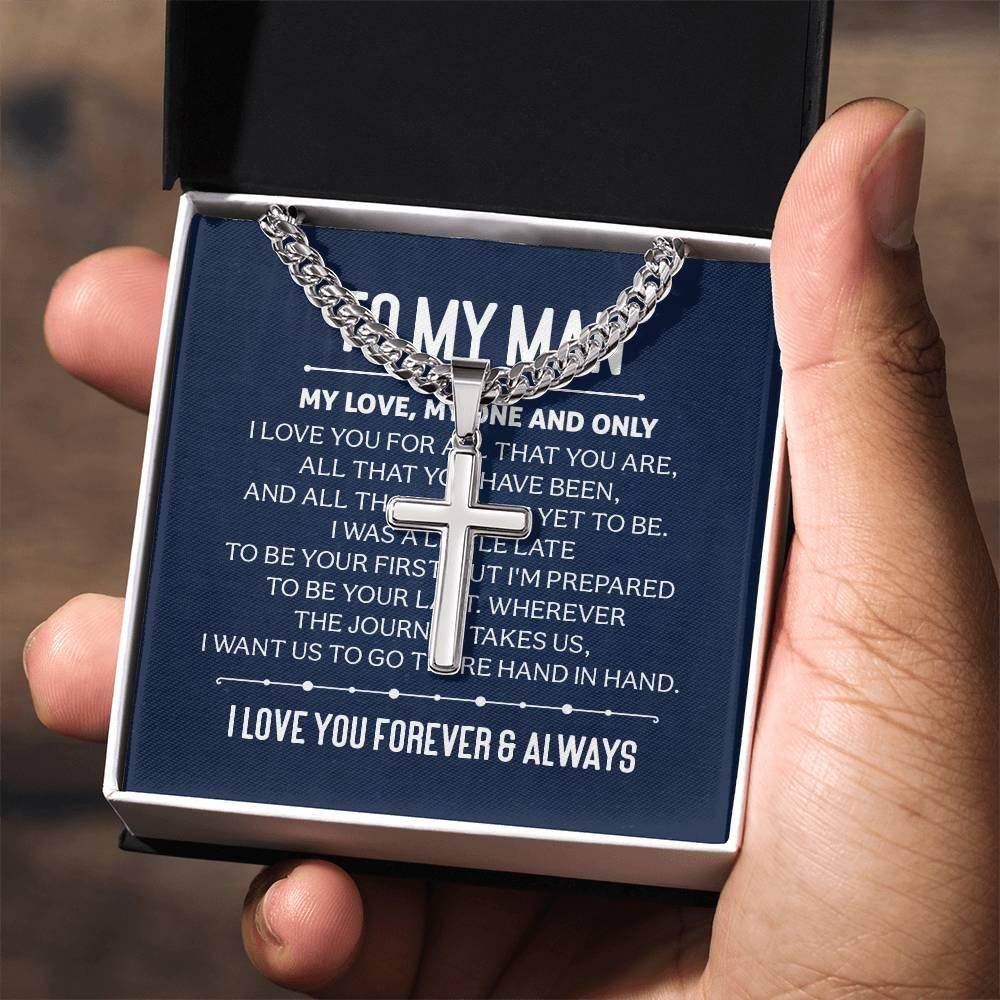 Personalized Cross Necklace with Cuban Chain For My Man (Husband) - Giftsmojo