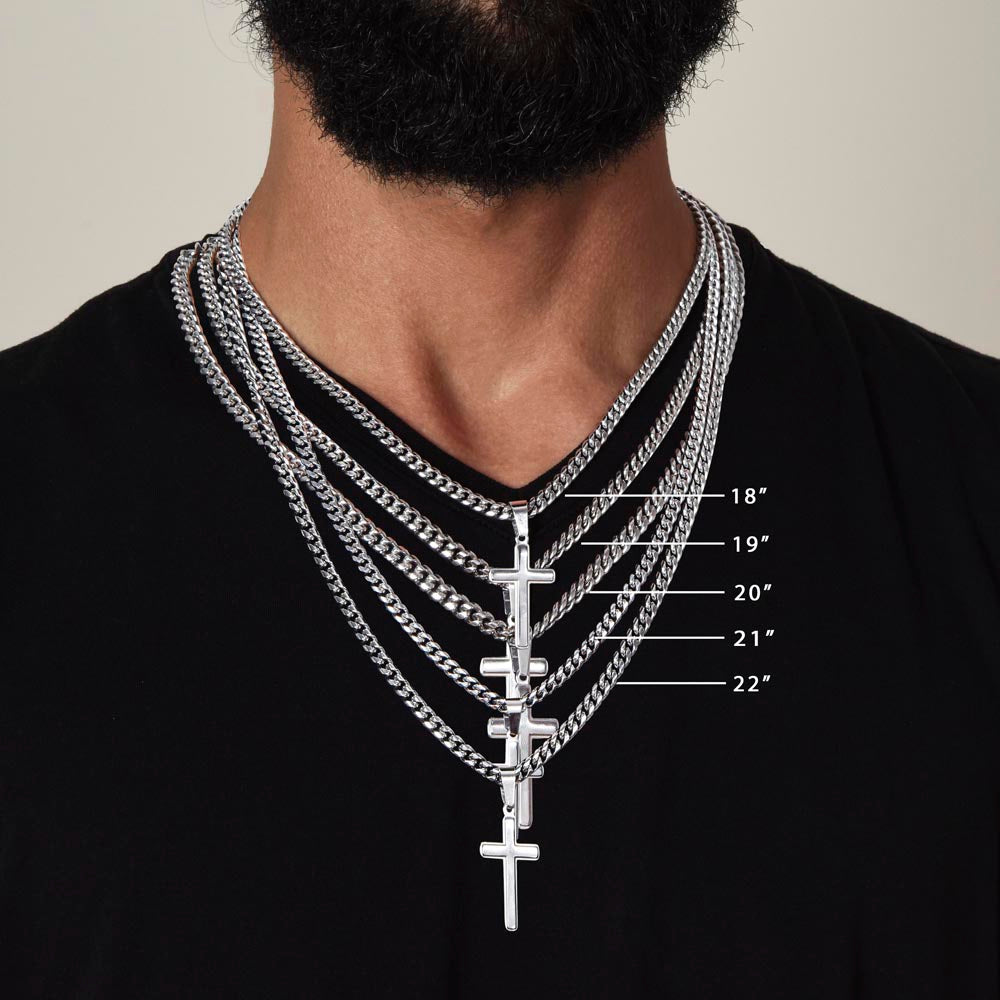 Cuban Link Chain with Engraved Artisan Cross For Men and Women