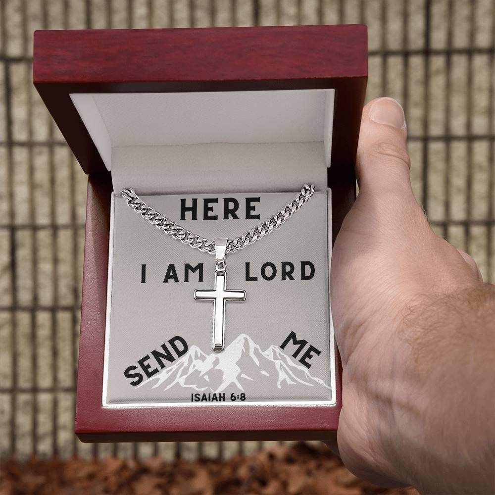 Here I Am Lord Send Me - Cuban Chain Cross Necklace For Men - Giftsmojo